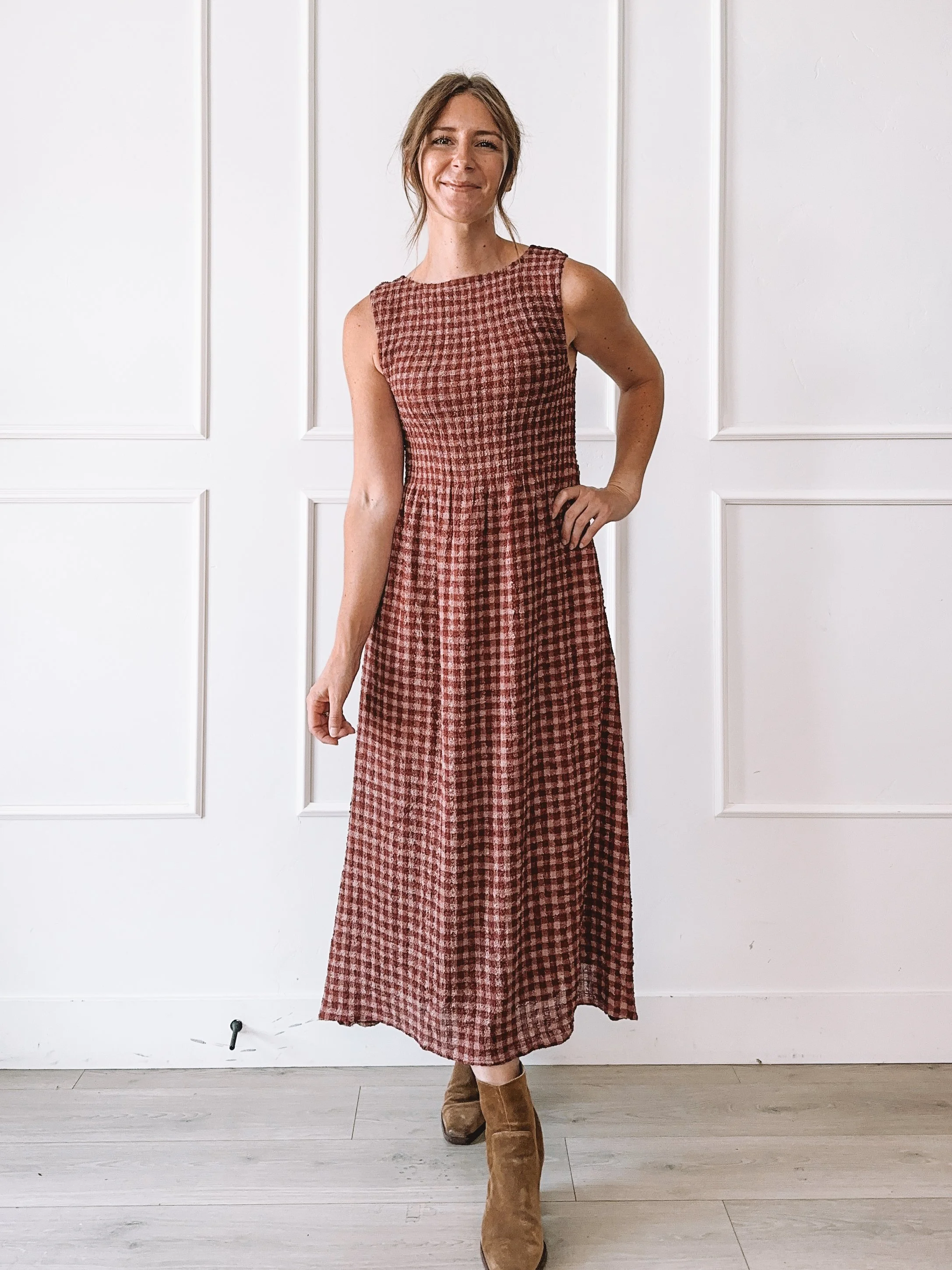 Plaid Smocked Maxi Dress Fall Outfit