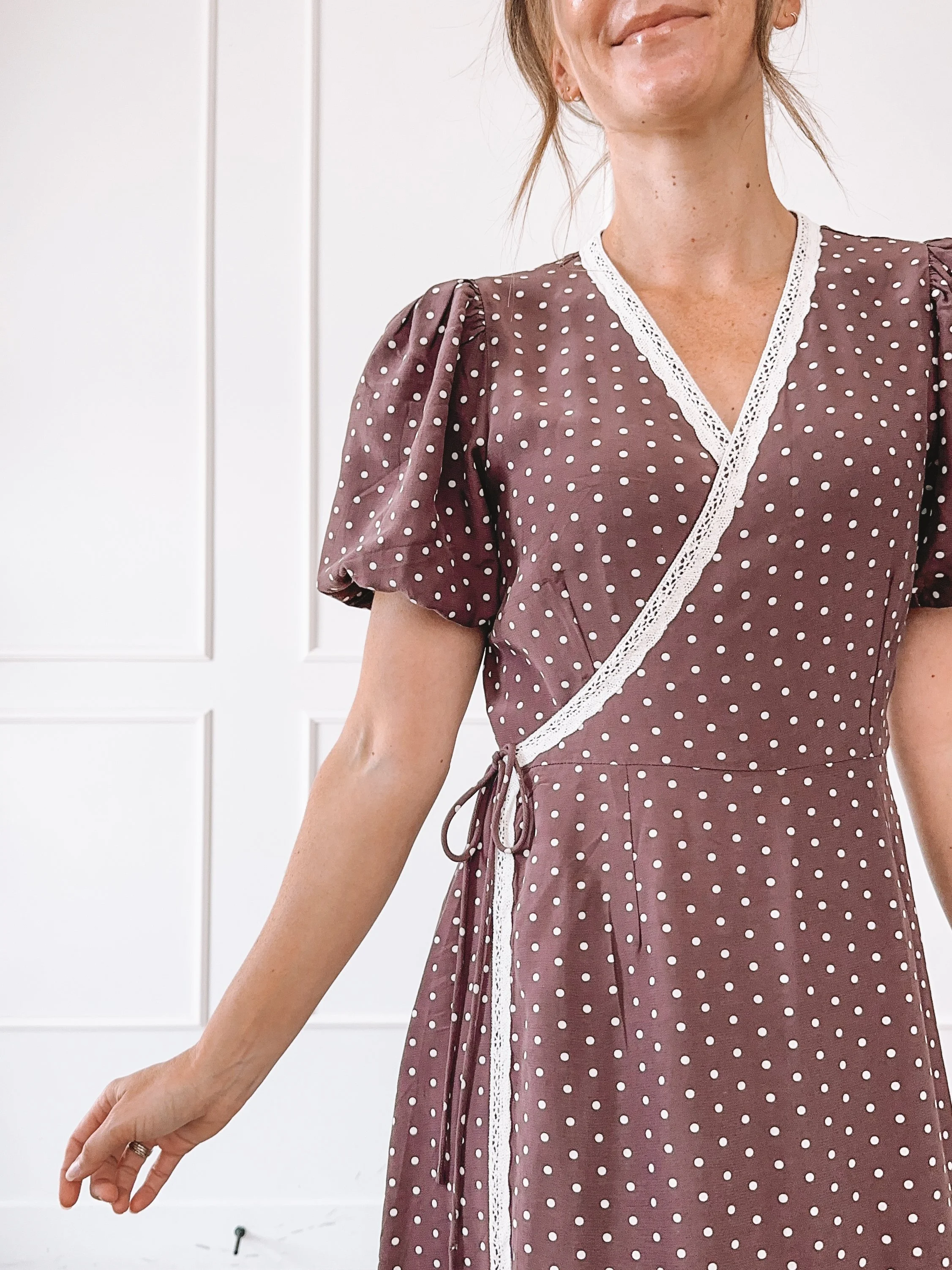Polka Dot Wrap Dress Fall Outfit