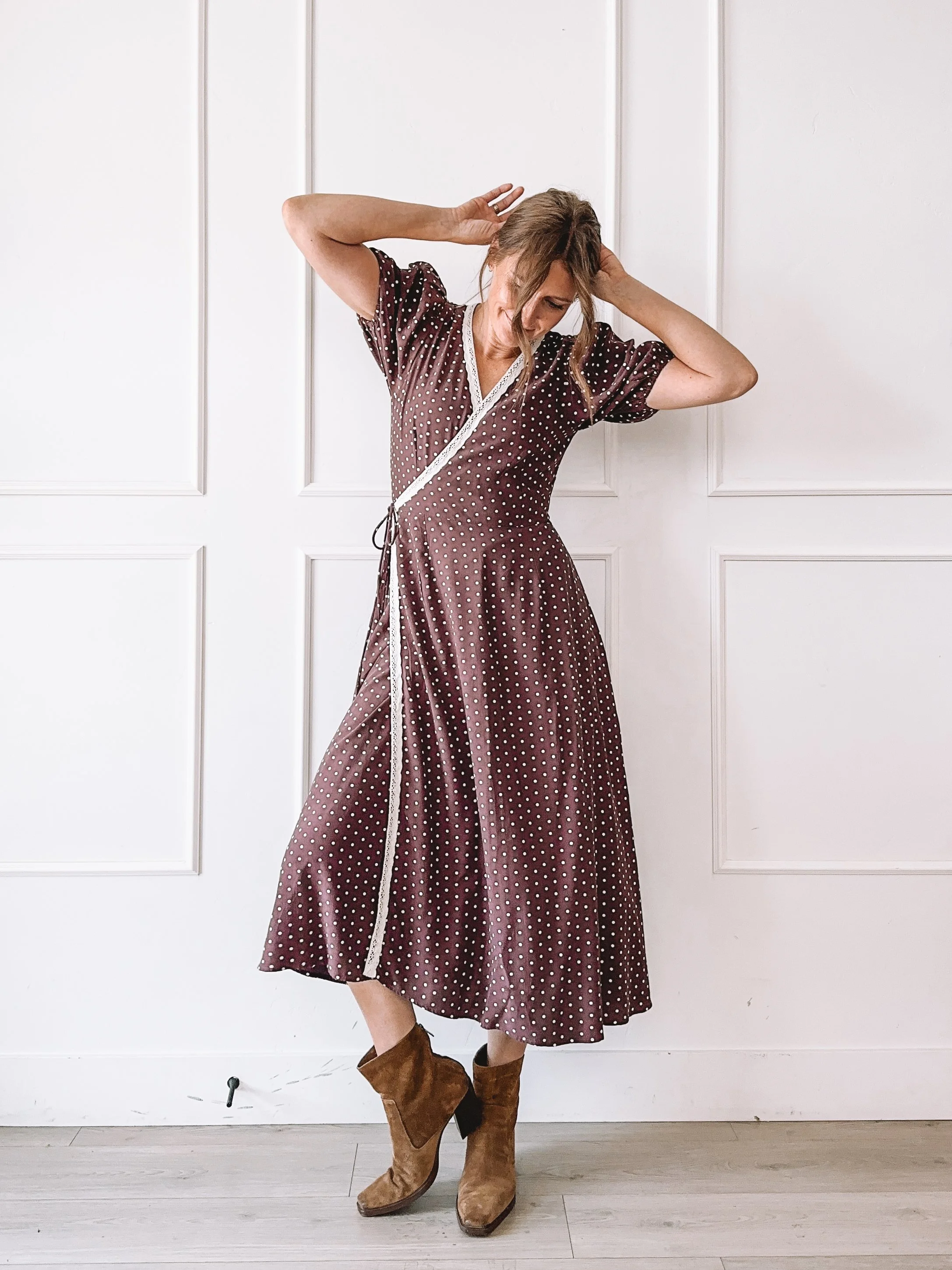 Polka Dot Wrap Dress Fall Outfit
