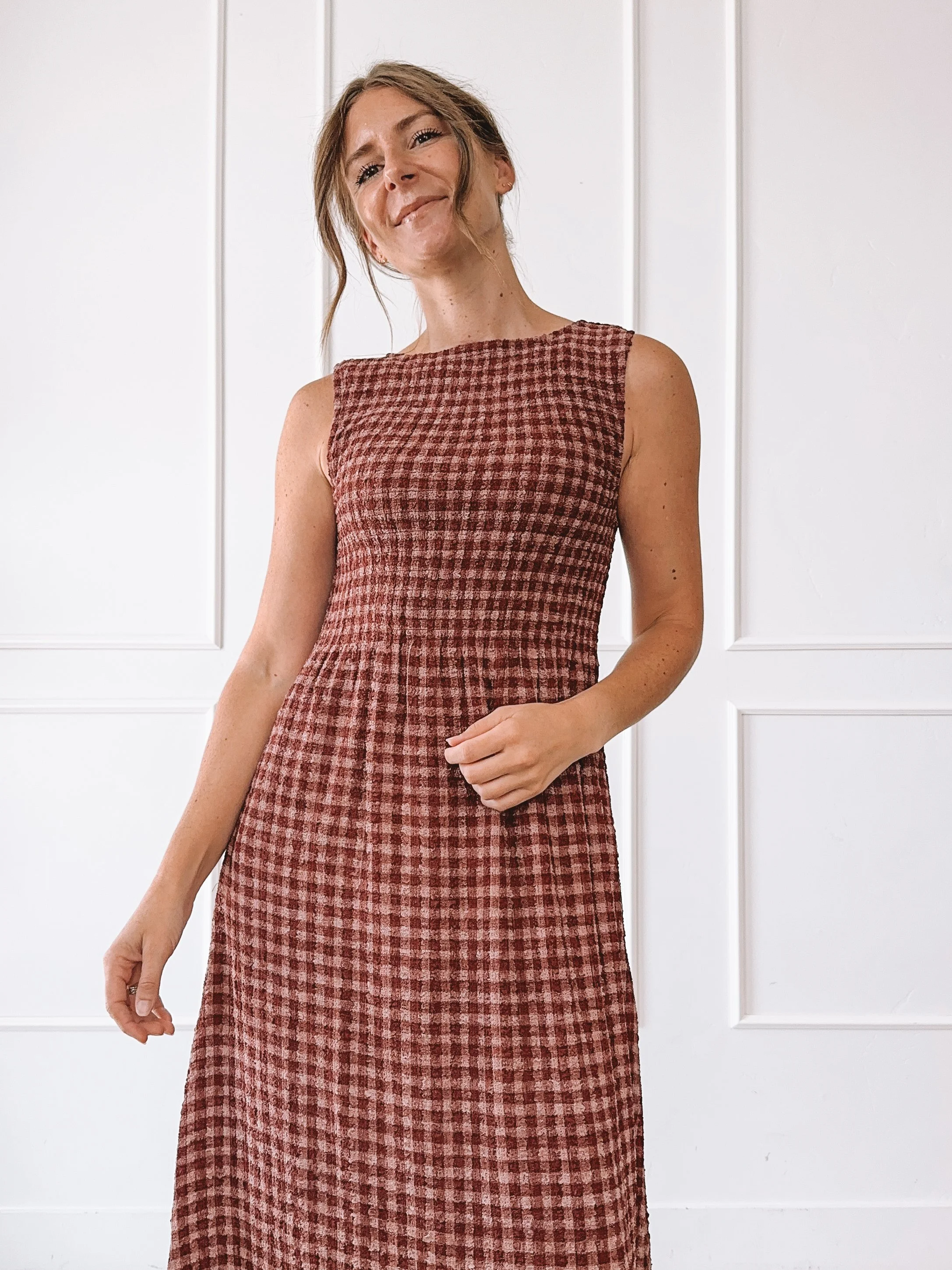 Plaid Smocked Maxi Dress Fall Outfit