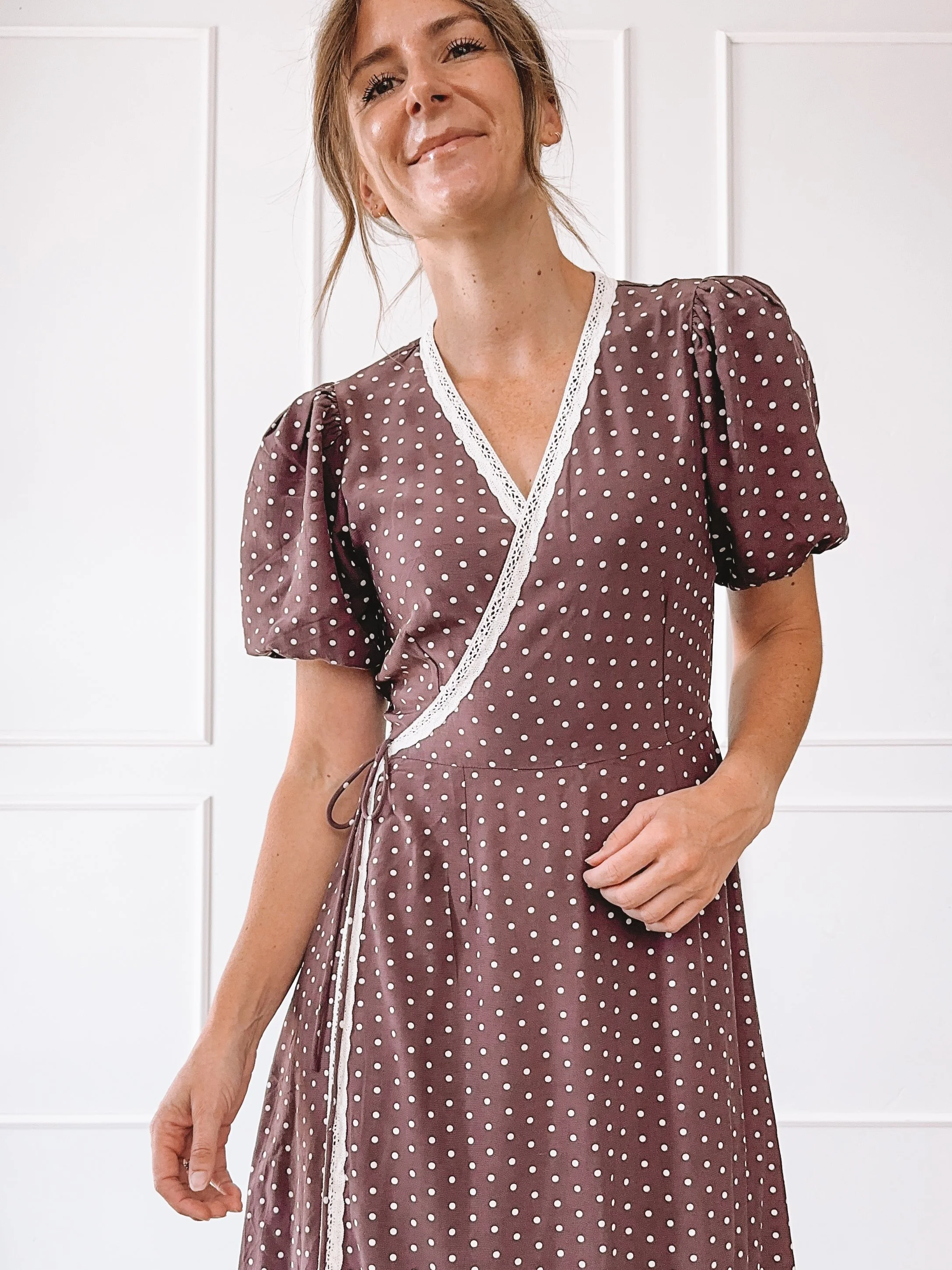 Polka Dot Wrap Dress Fall Outfit