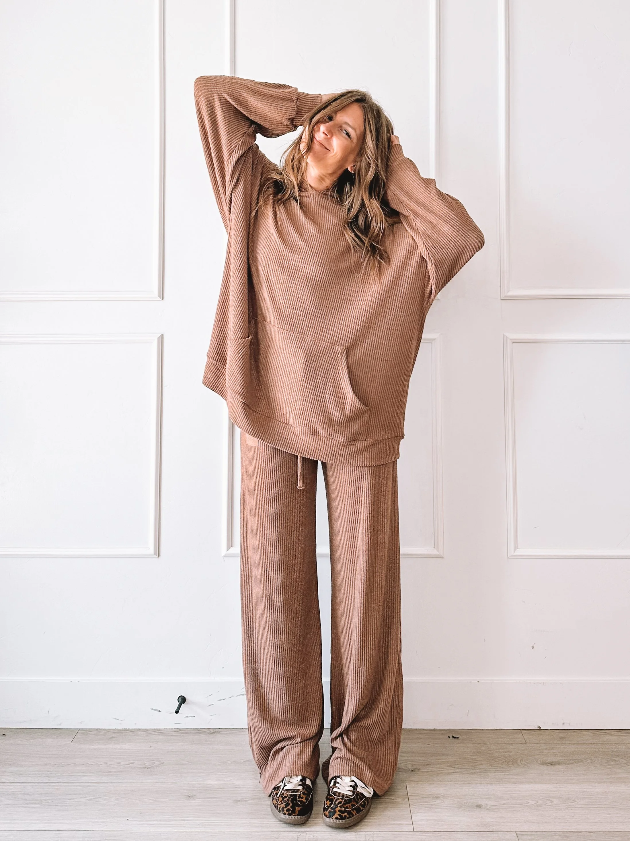 Ribbed Hooded Lounge Set Cozy Outfit