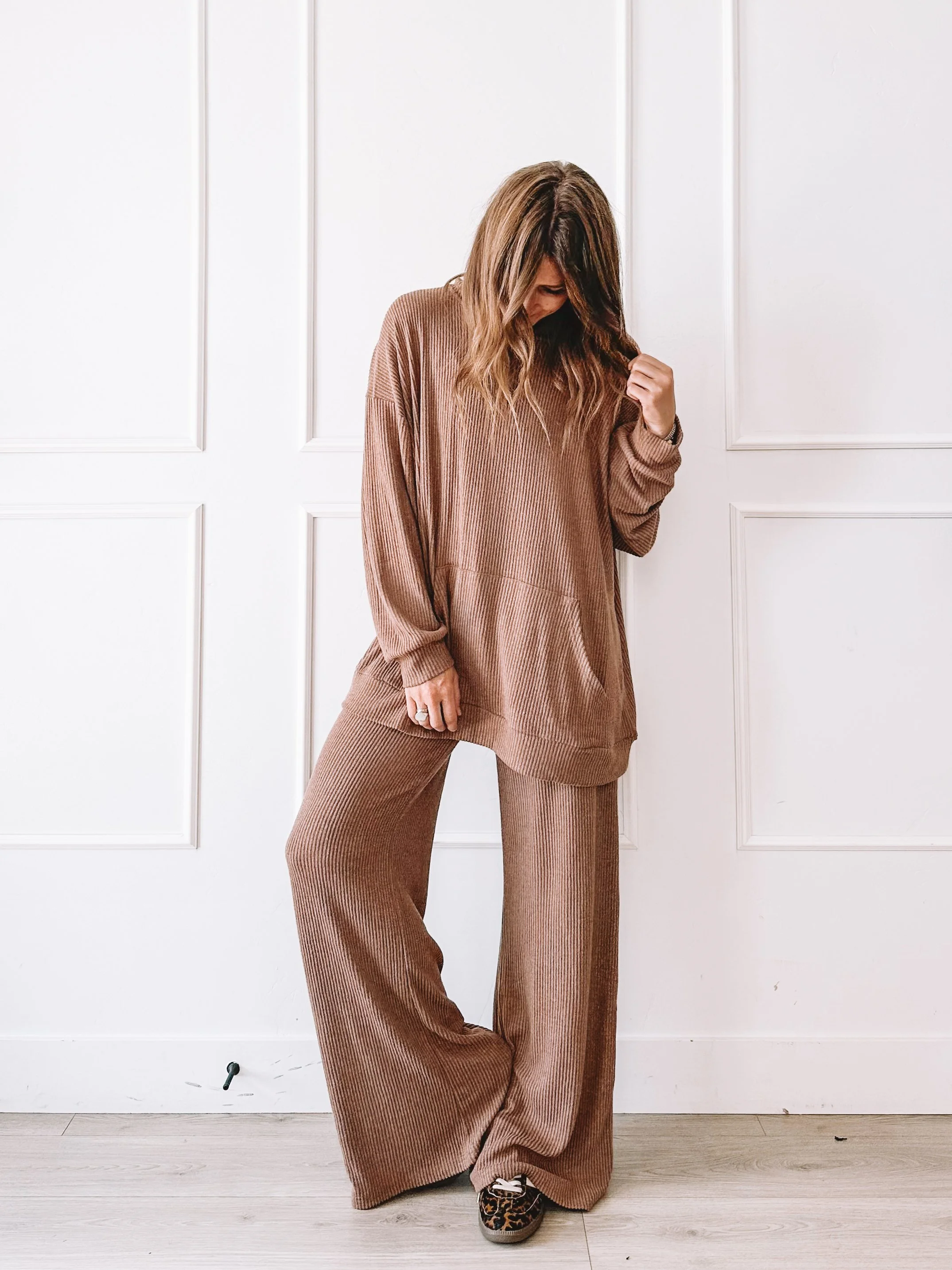 Ribbed Hooded Lounge Set Cozy Outfit