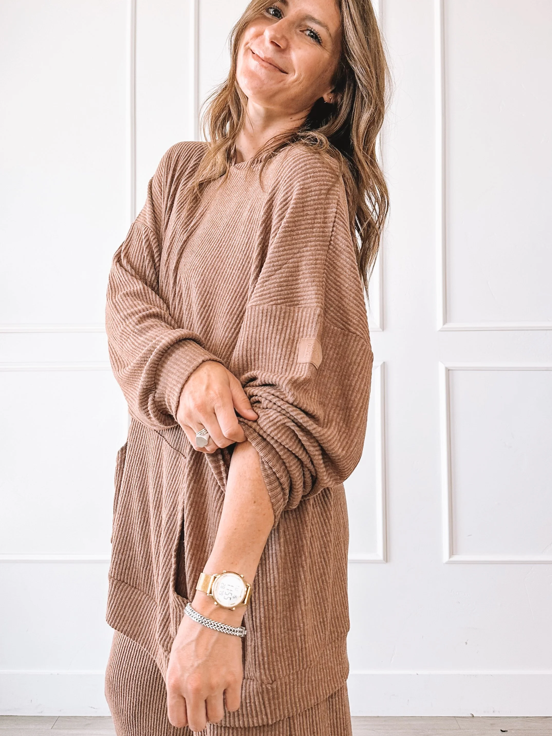 Oversized Ribbed Lounge Set With Wide Leg Pants