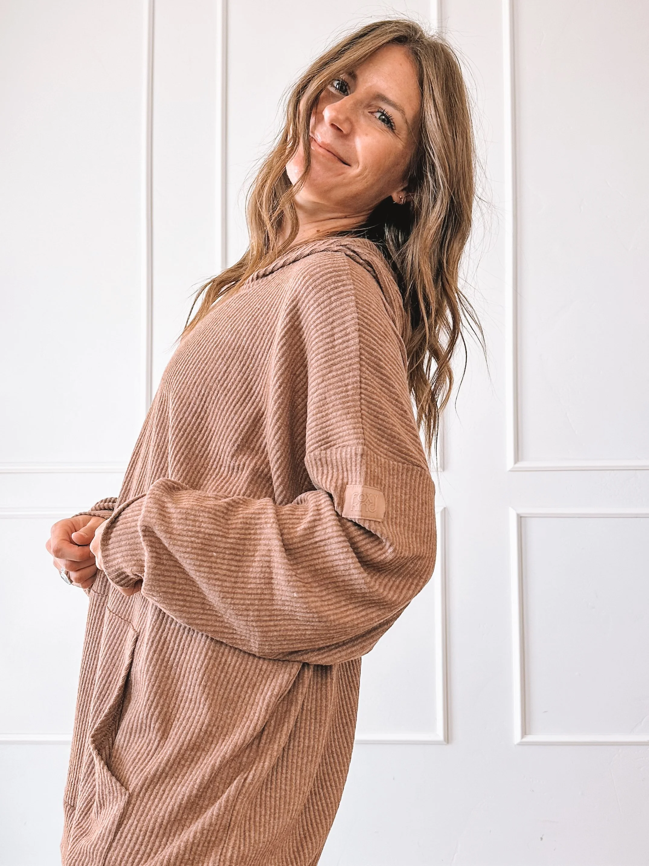Oversized Ribbed Lounge Set With Wide Leg Pants