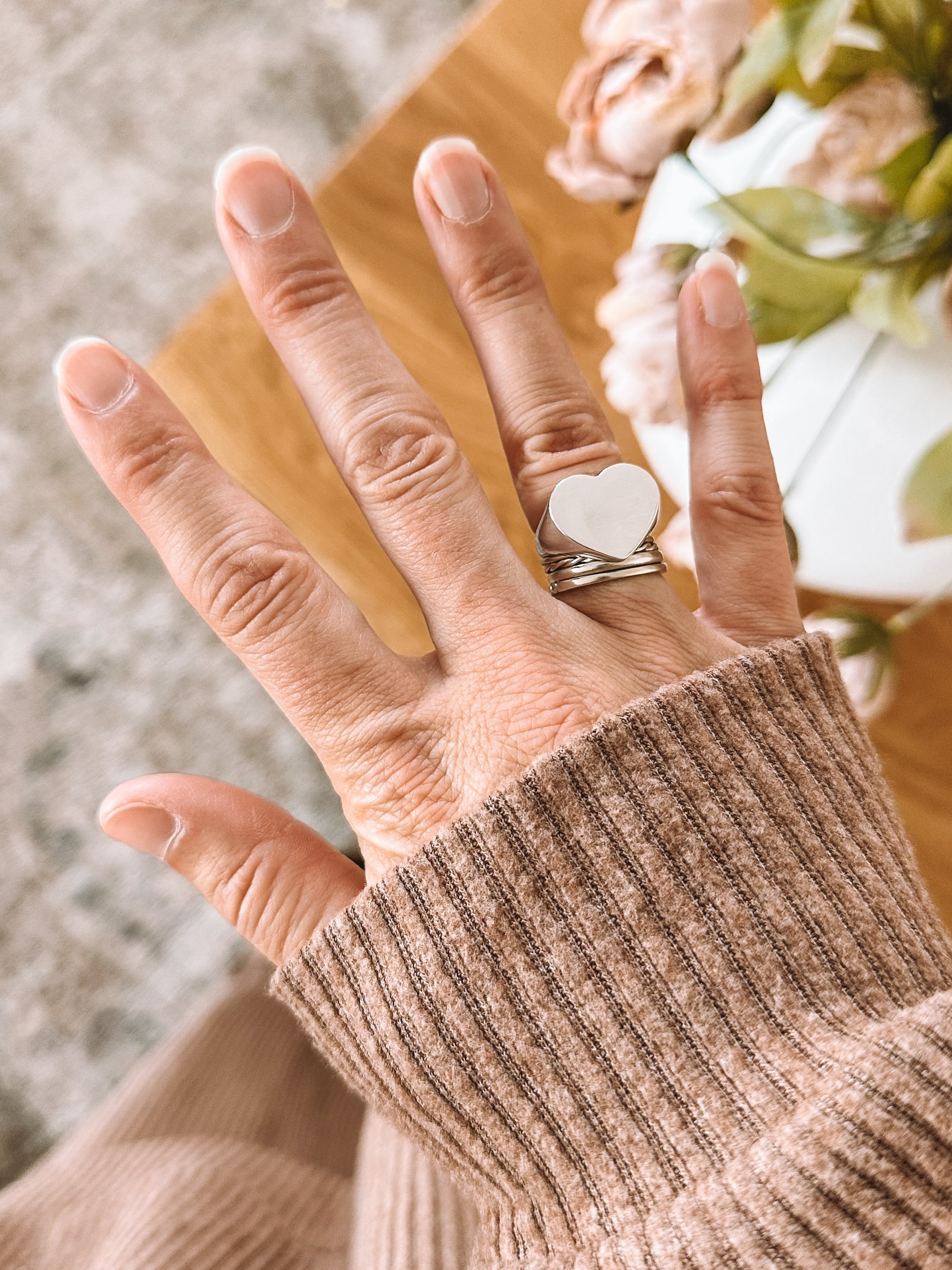 Heart Signet Ring Styling Detail