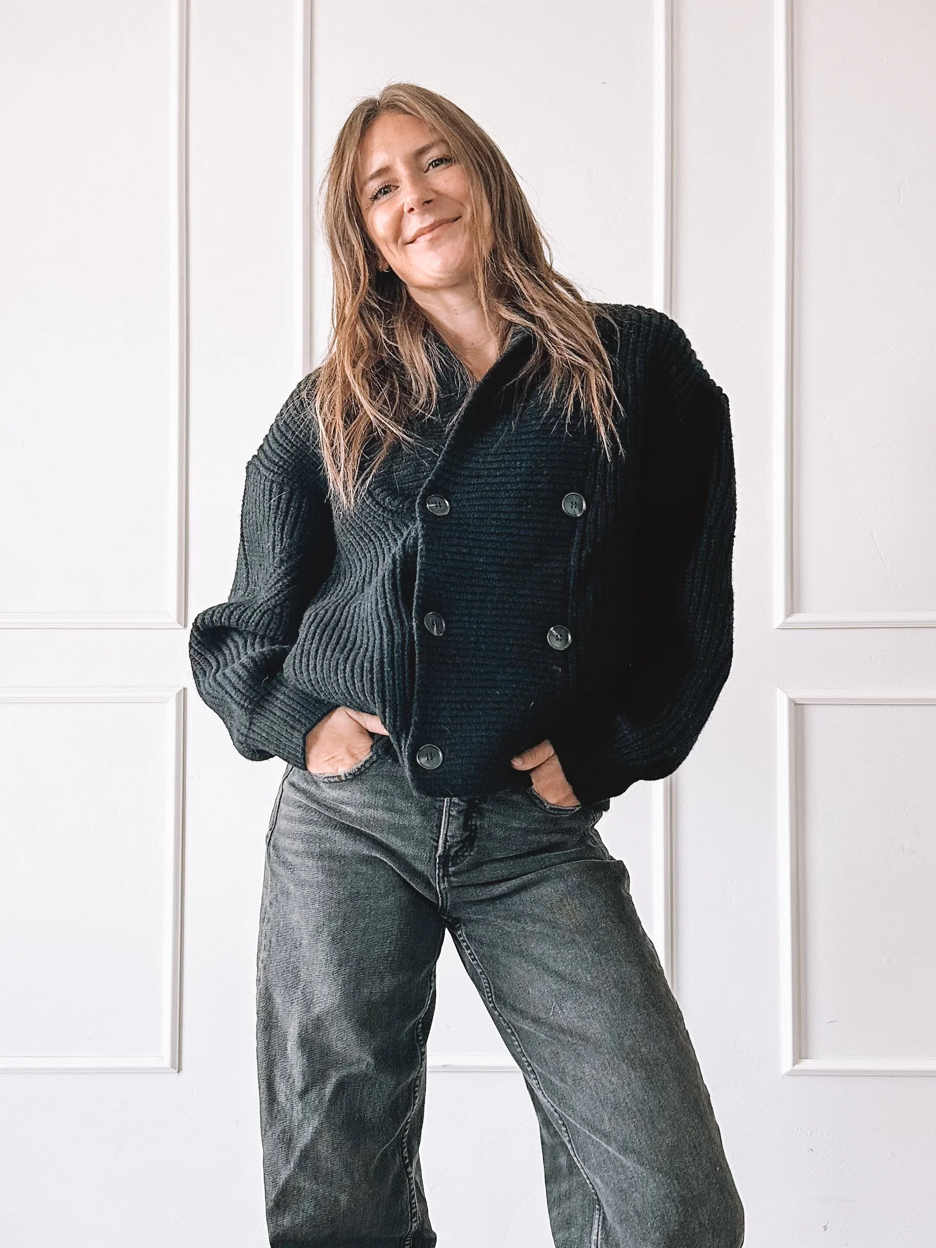 Black Double Breasted Cardigan Outfit