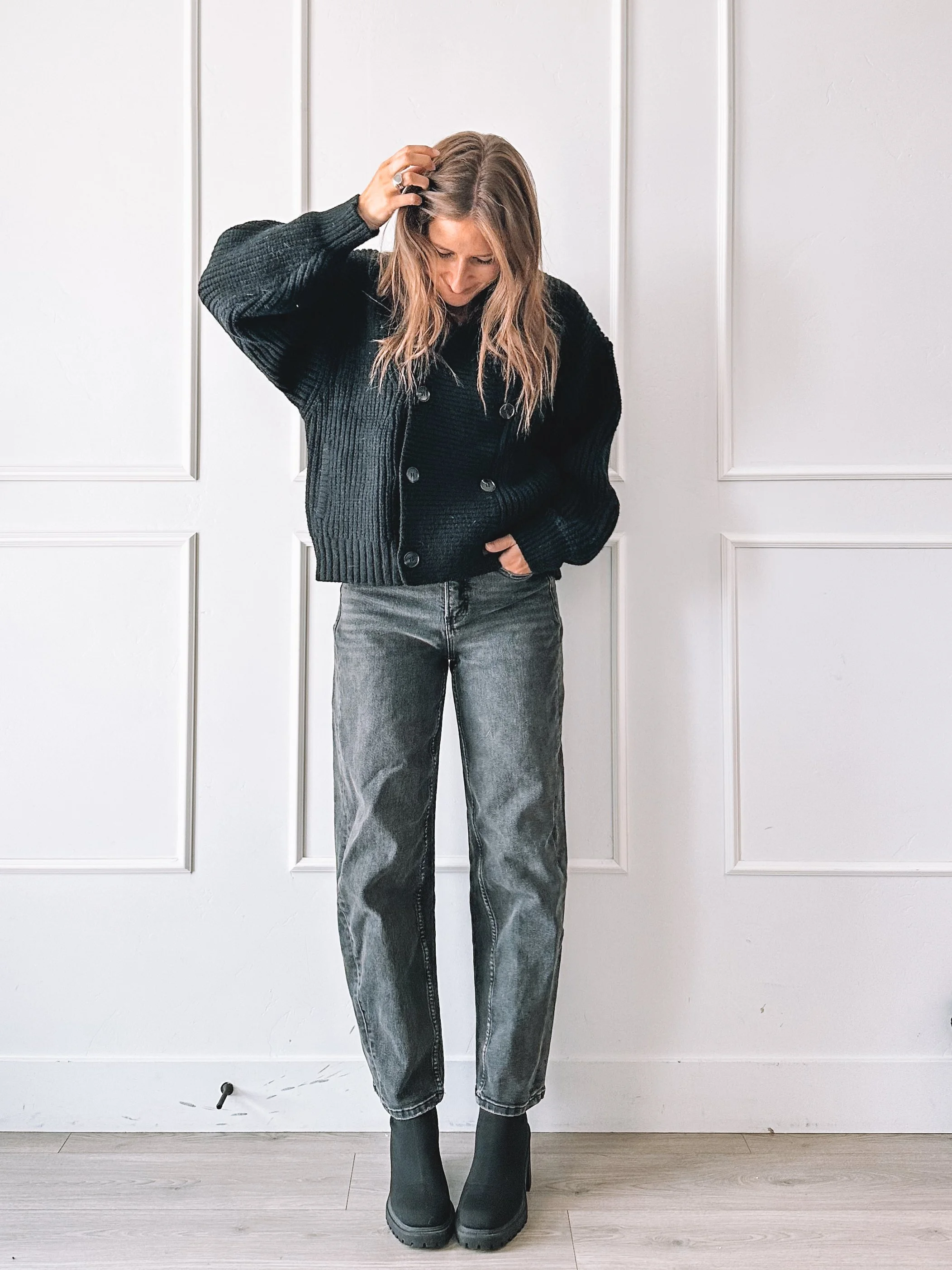 Black Double Breasted Cardigan Outfit