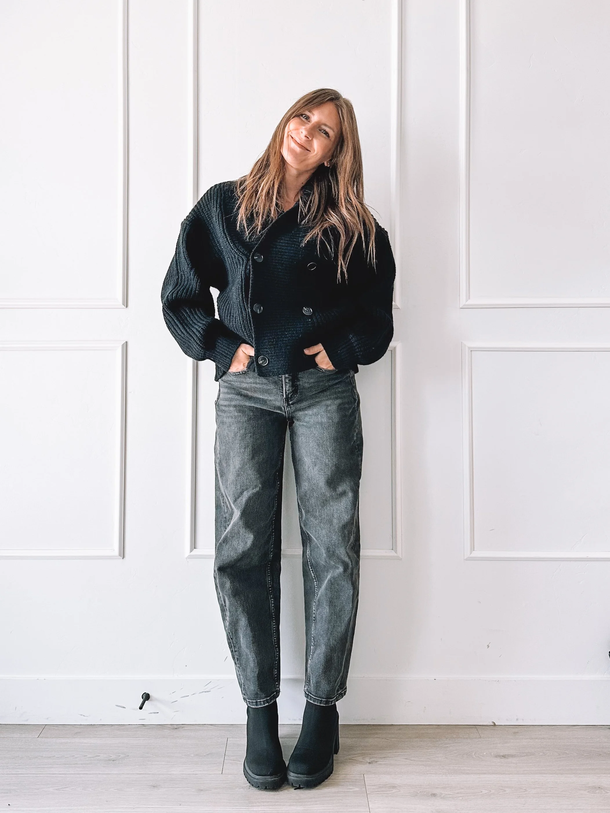 Black Double Breasted Cardigan Outfit