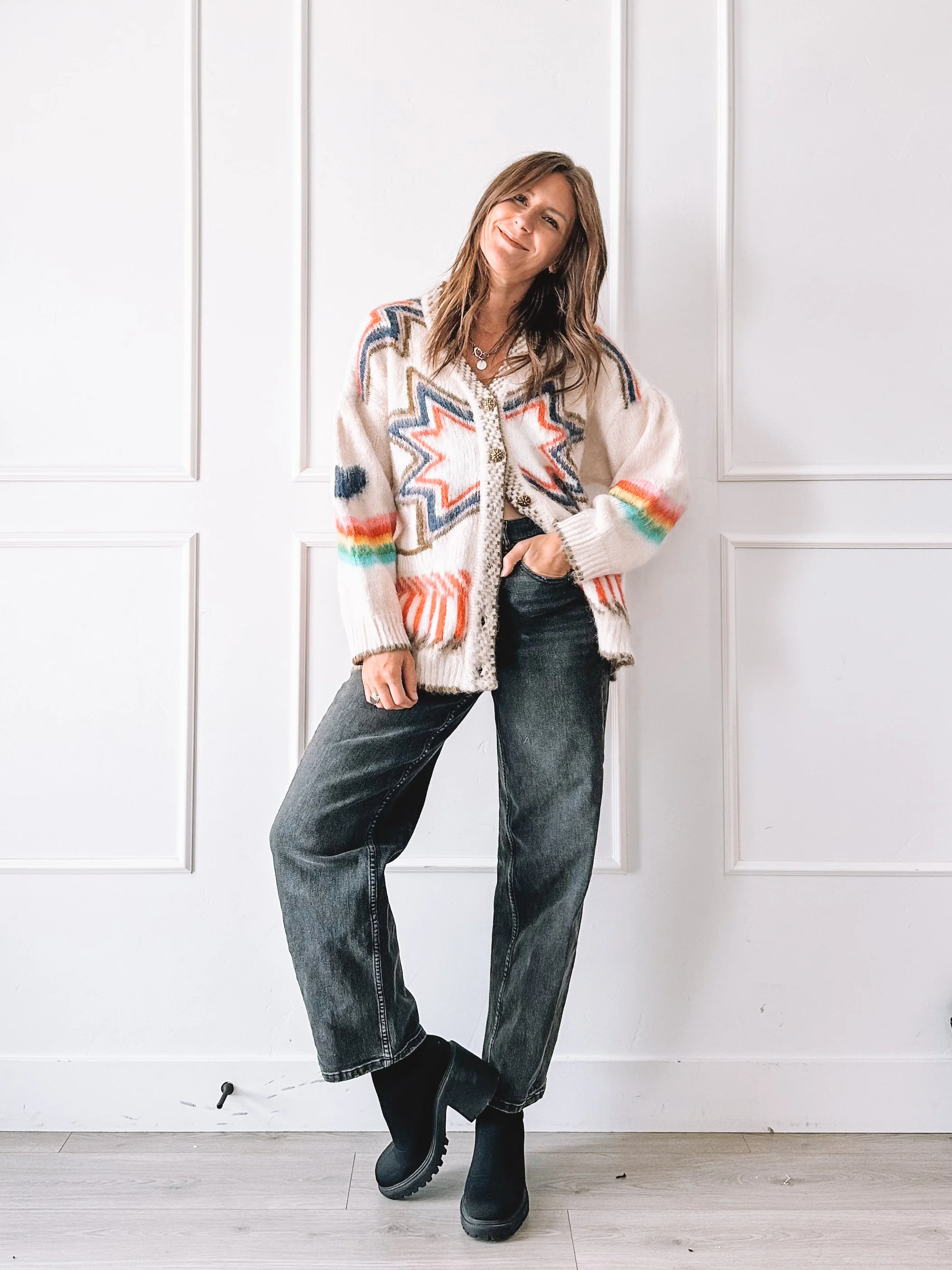 Southwestern Intarsia Knit Cardigan Outfit
