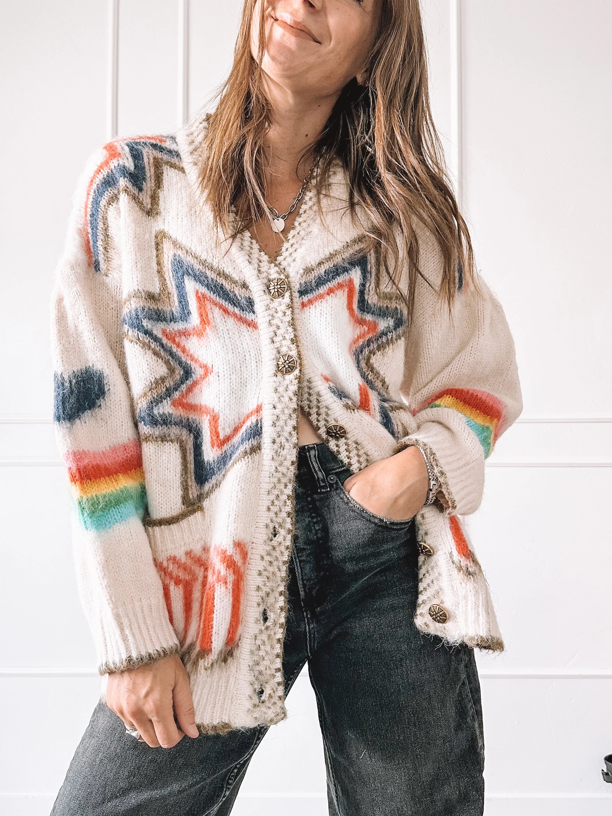 Southwestern Intarsia Knit Cardigan Outfit