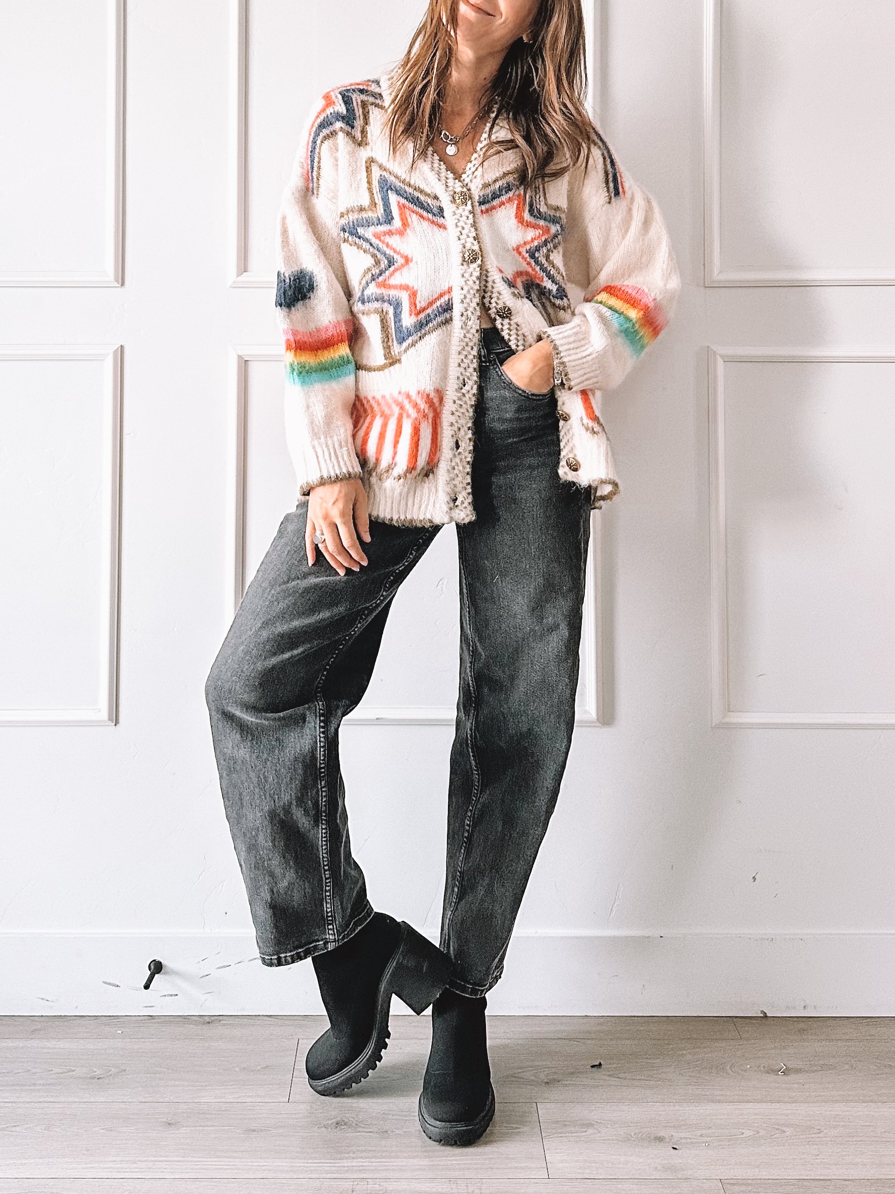 Southwestern Intarsia Knit Cardigan Outfit