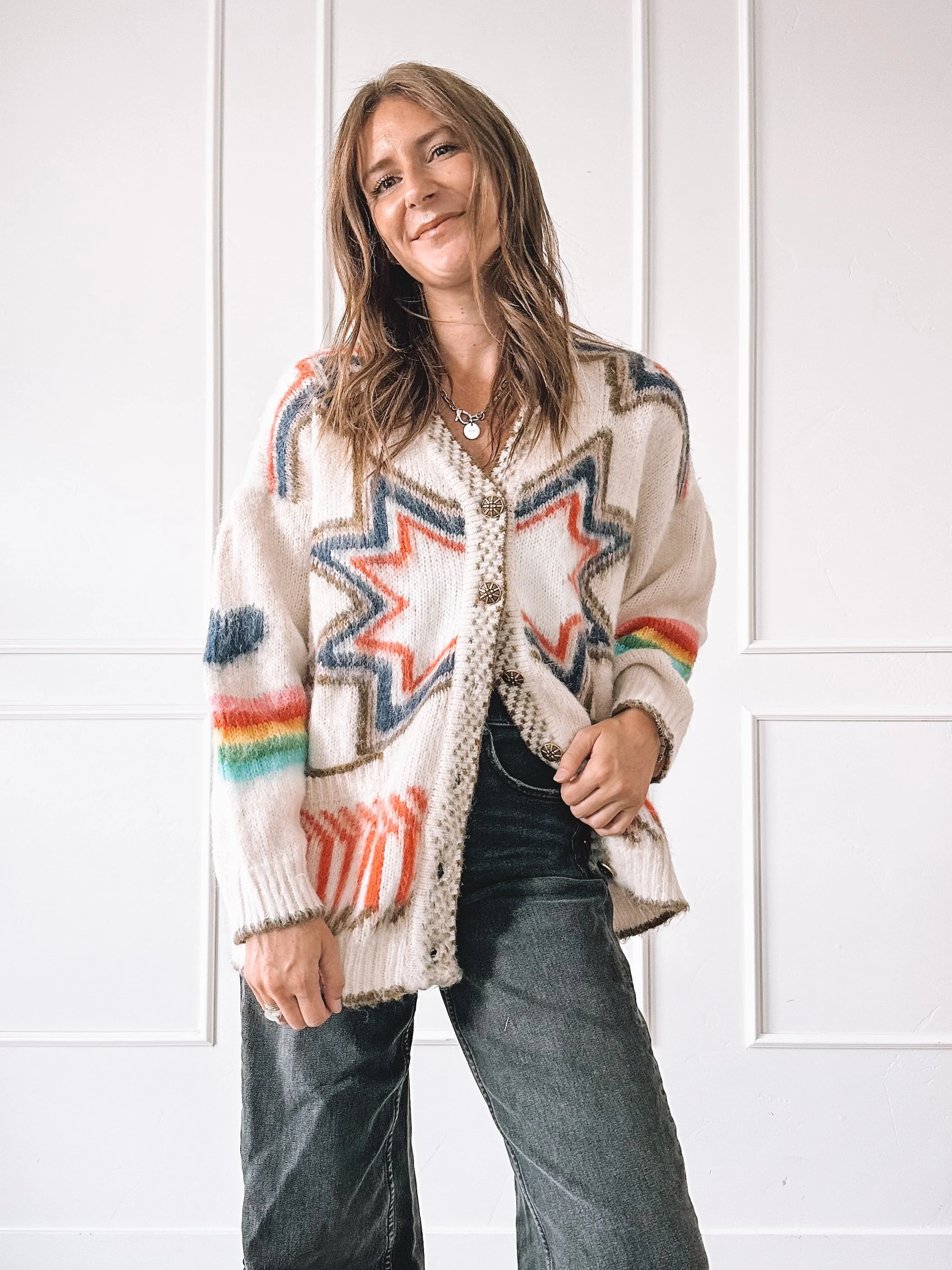 Southwestern Intarsia Knit Cardigan Outfit