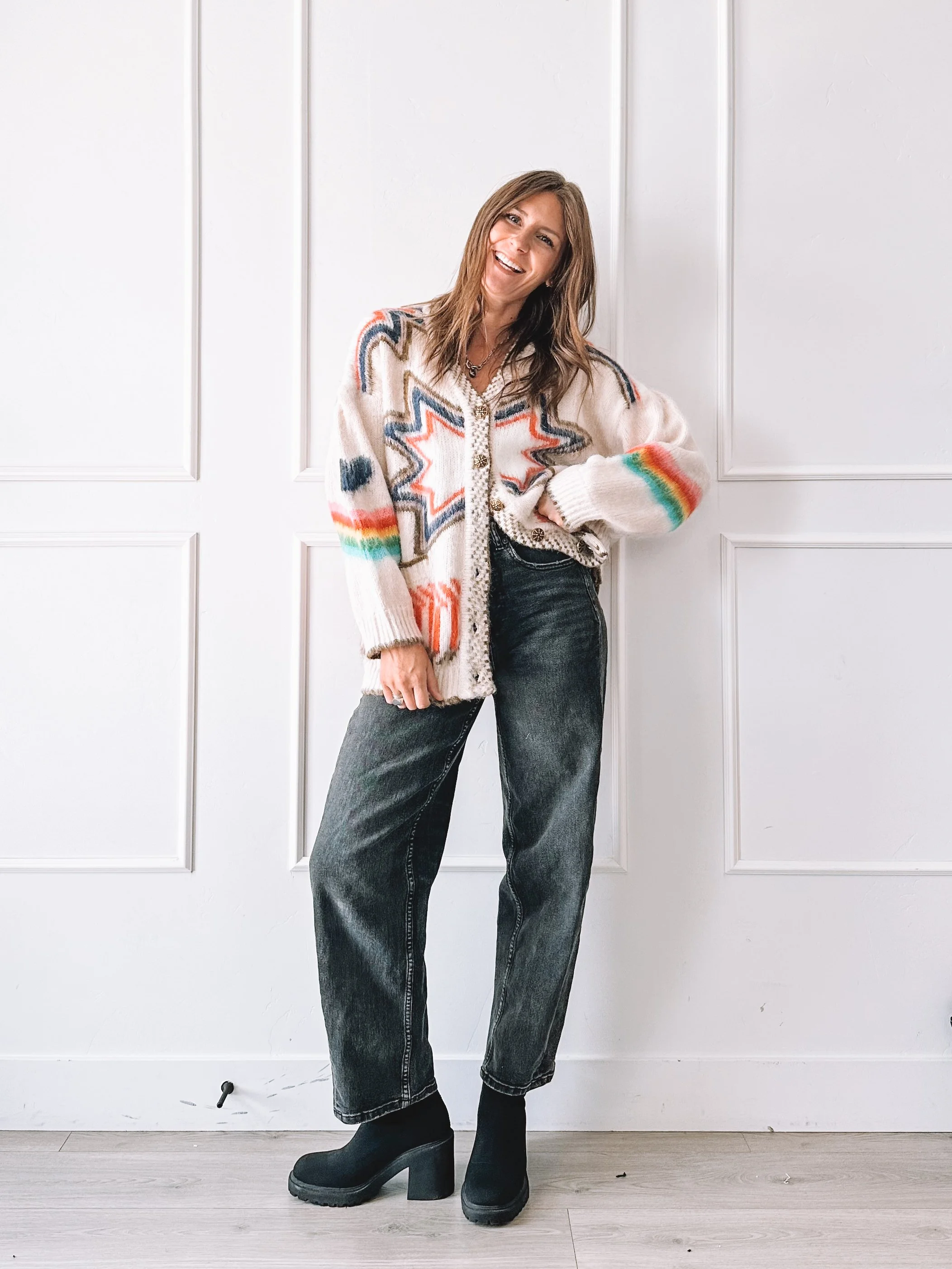 Southwestern Intarsia Knit Cardigan Outfit