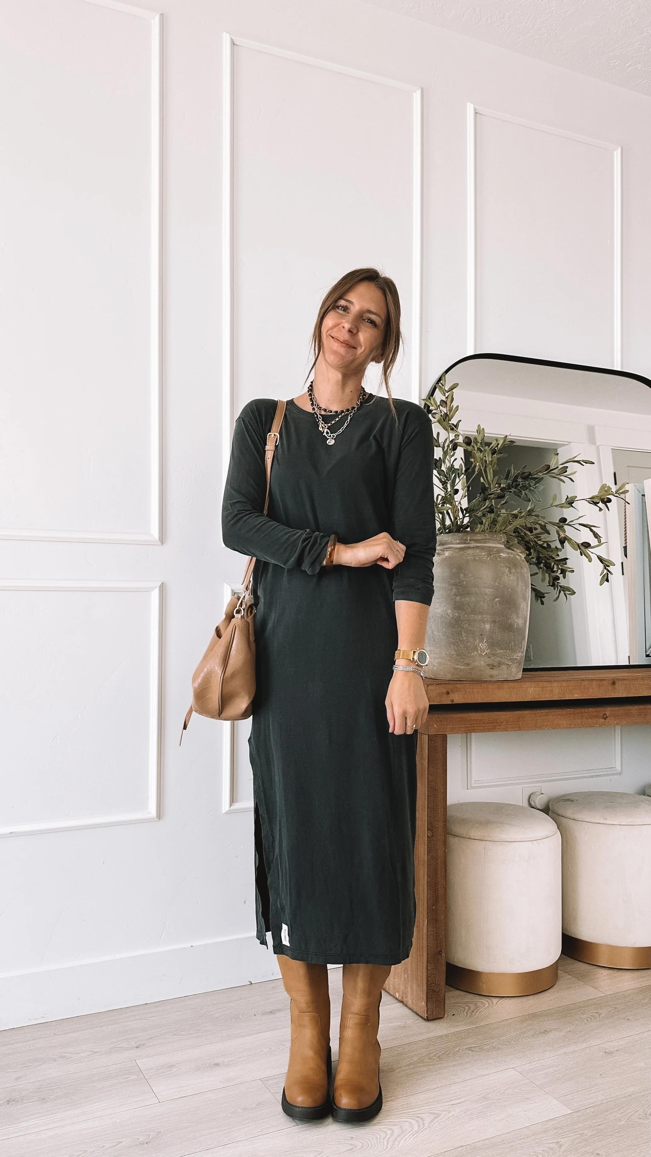 How To Style A T Shirt Dress With Tall Boots