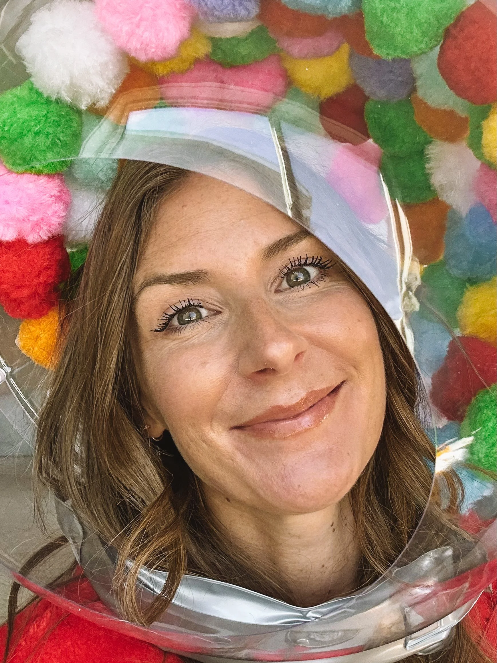 Gumball Machine Helmet With Pom Poms