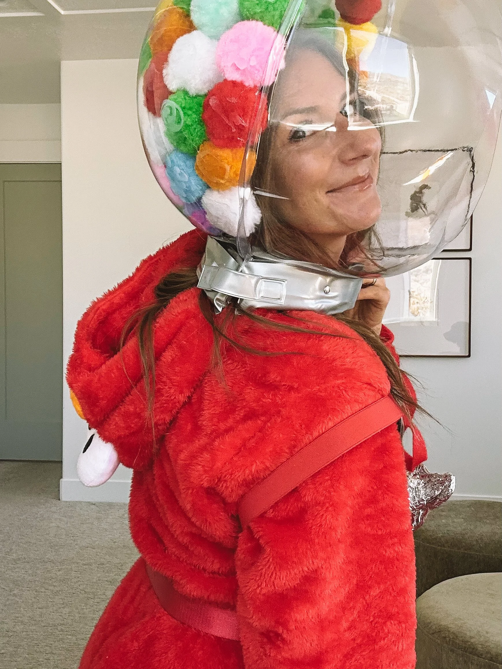Gumball Machine Helmet With Pom Poms