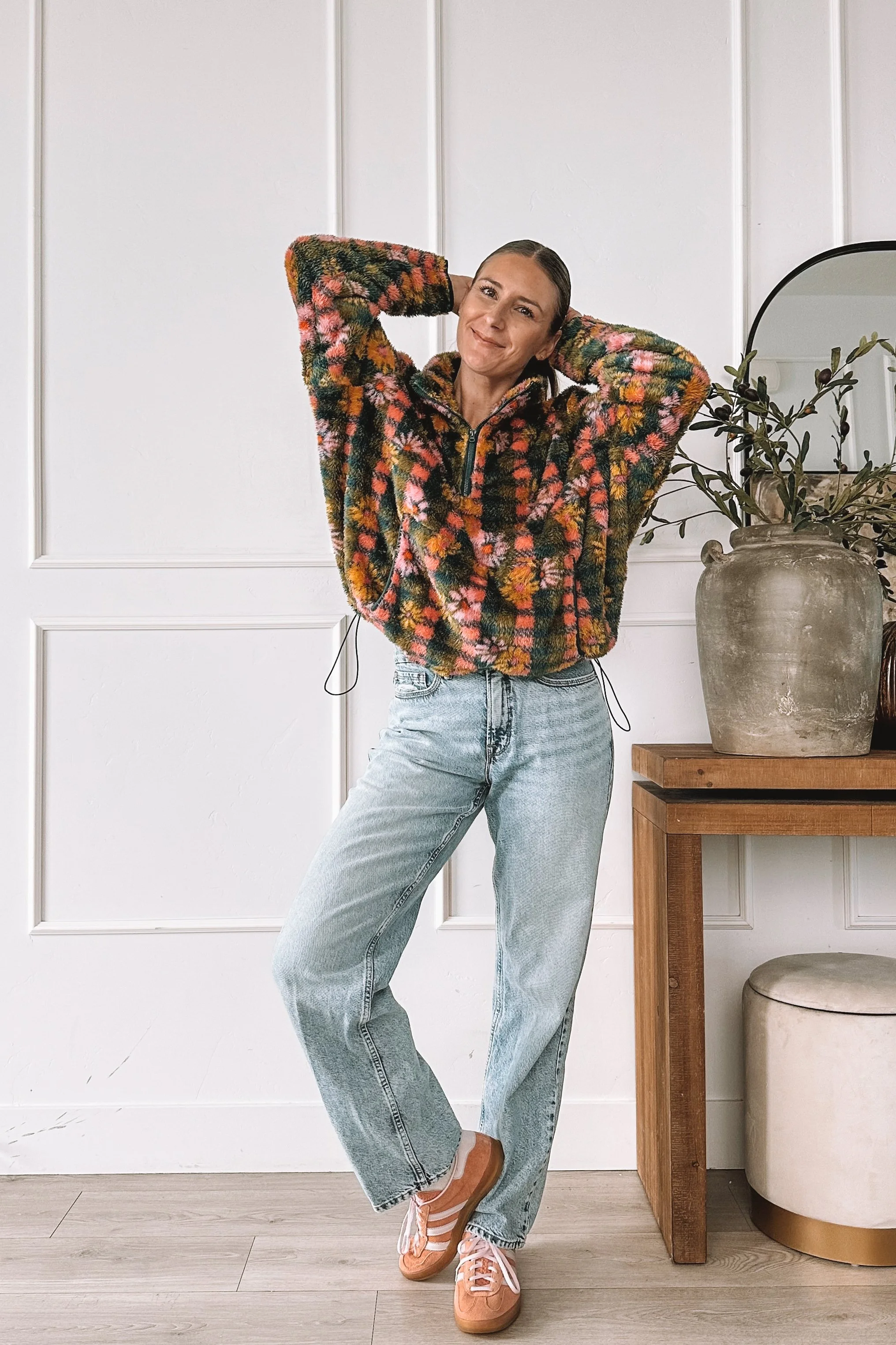 Floral Sherpa Pullover Fall Outfit
