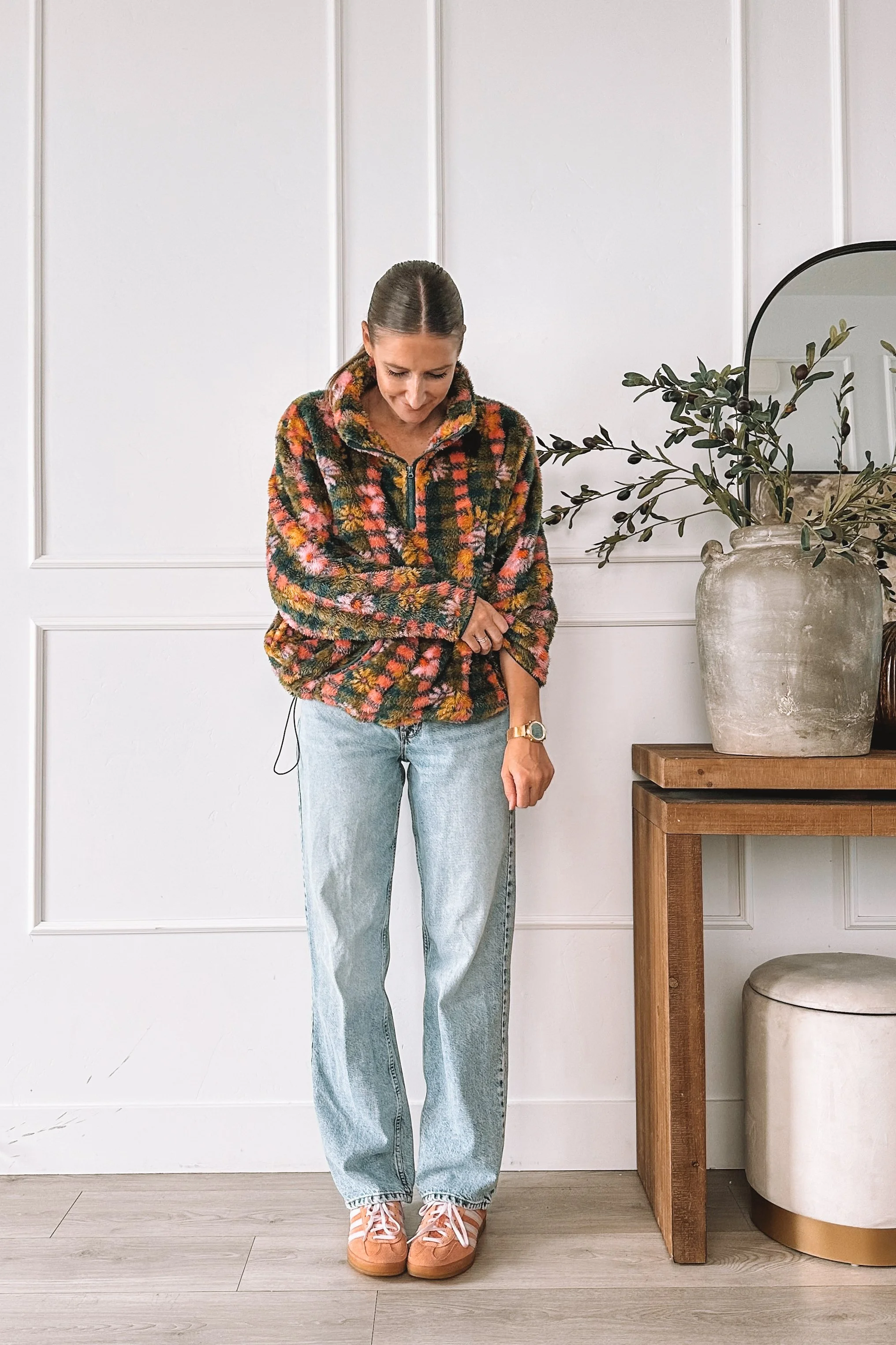 Floral Sherpa Pullover Fall Outfit