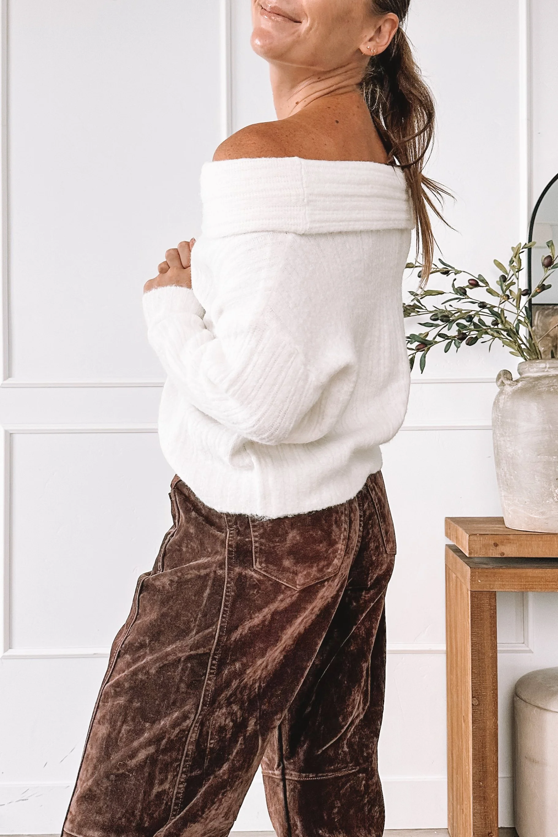 Off The Shoulder Sweater Holiday Outfit