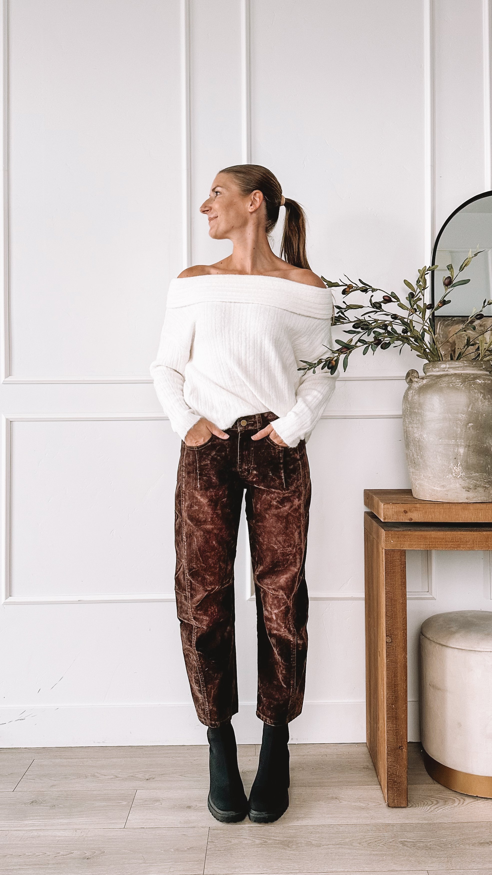 Off The Shoulder Sweater Holiday Outfit