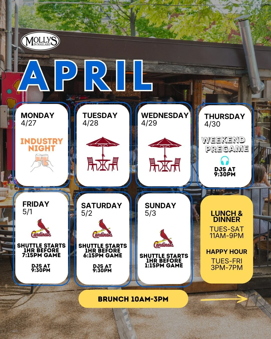 We&rsquo;ve got Card&rsquo;s games all weekend babyyyy ⚾️ 

Ride our complimentary shuttle to and from the game! Save on the hassle of parking and let us take you there!

Shuttle starts 1 hr before game times!

#stlshuttle #mollysinsoulard #thisweek