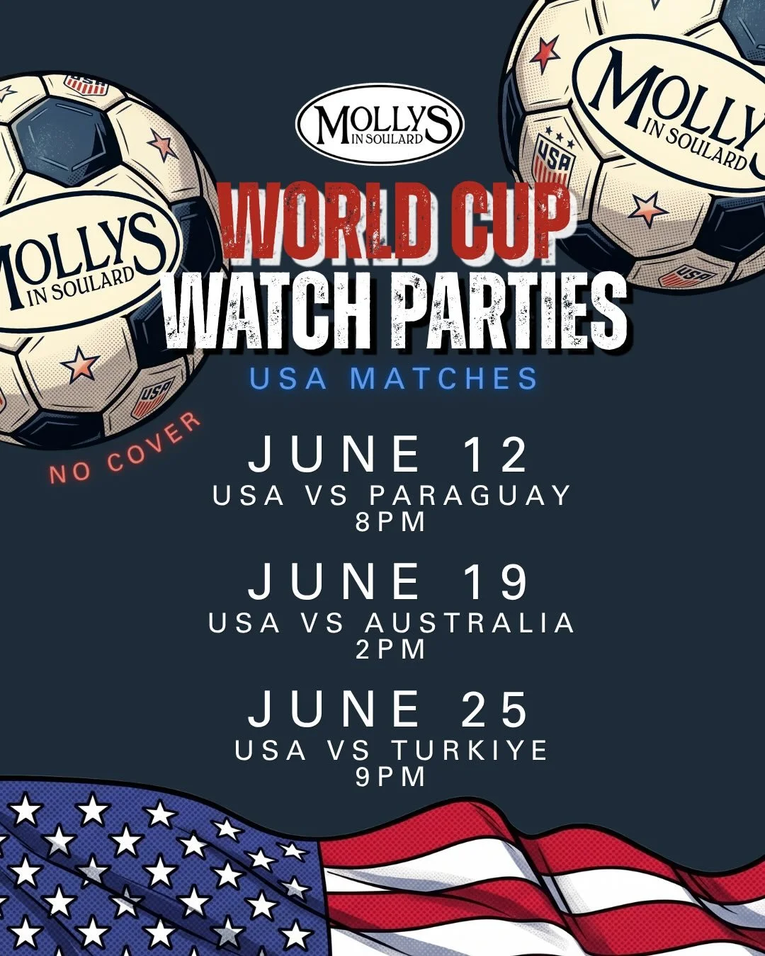 🇺🇸 Come support our USA team out on the patio! Which matches will you be at? 🇺🇸 
 
NEW TVs &amp; Sound System out on the patio
⚽️ Drink specials
⚽️ Fun giveaways
⚽️ Game day snacks
⚽️ NO COVER - free rsvp in our bio!

Wear your USA game day gear!