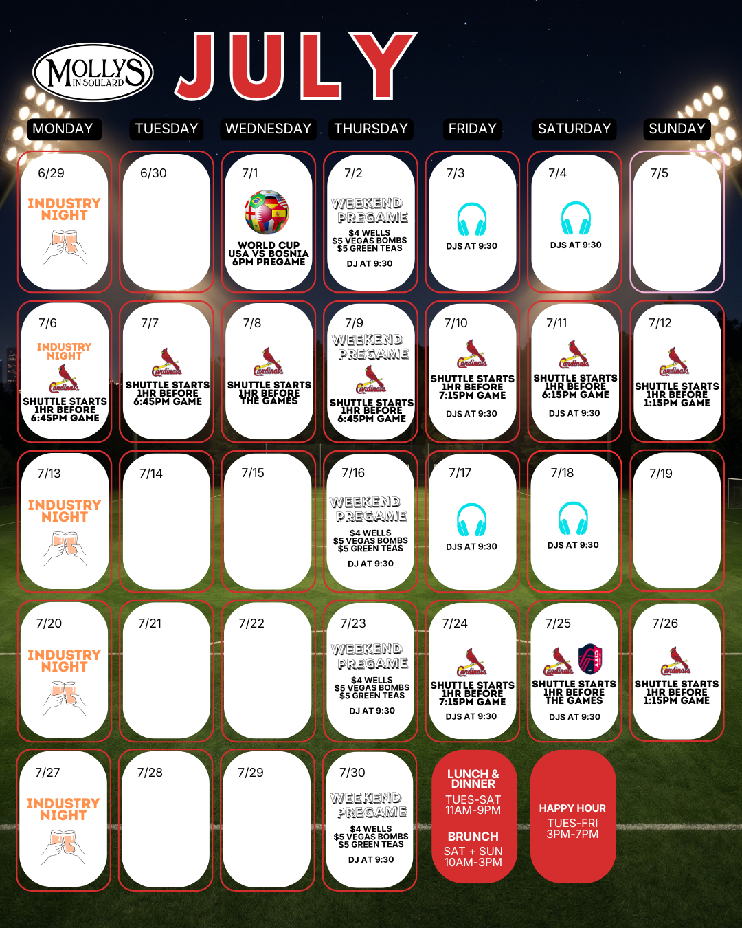 July Calendar at Molly's