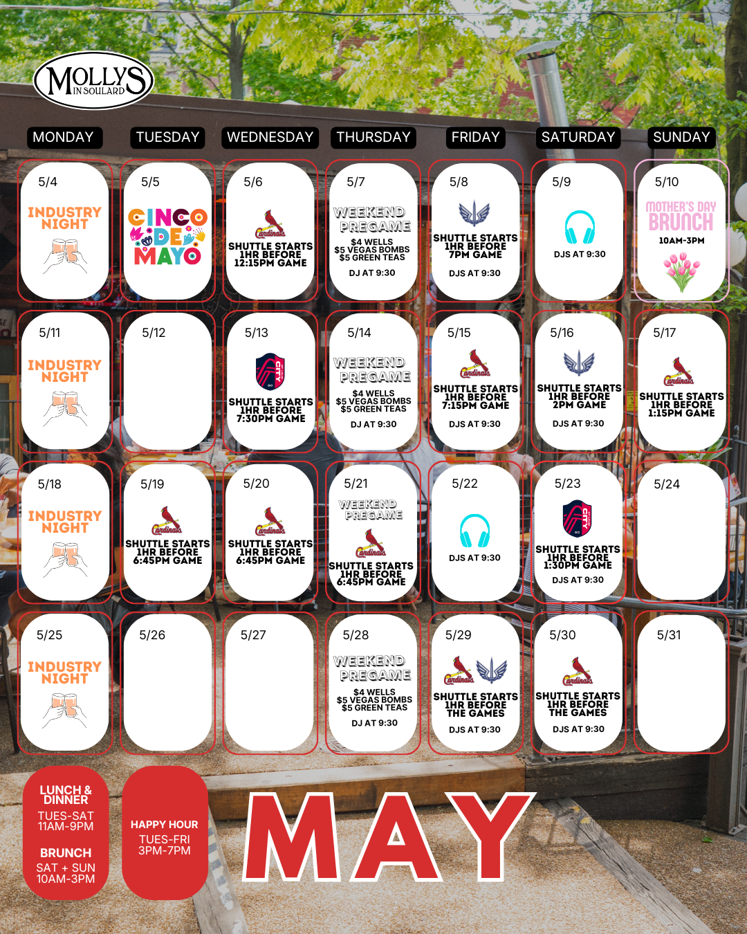 May Calendar of Events at Molly's in Soulard