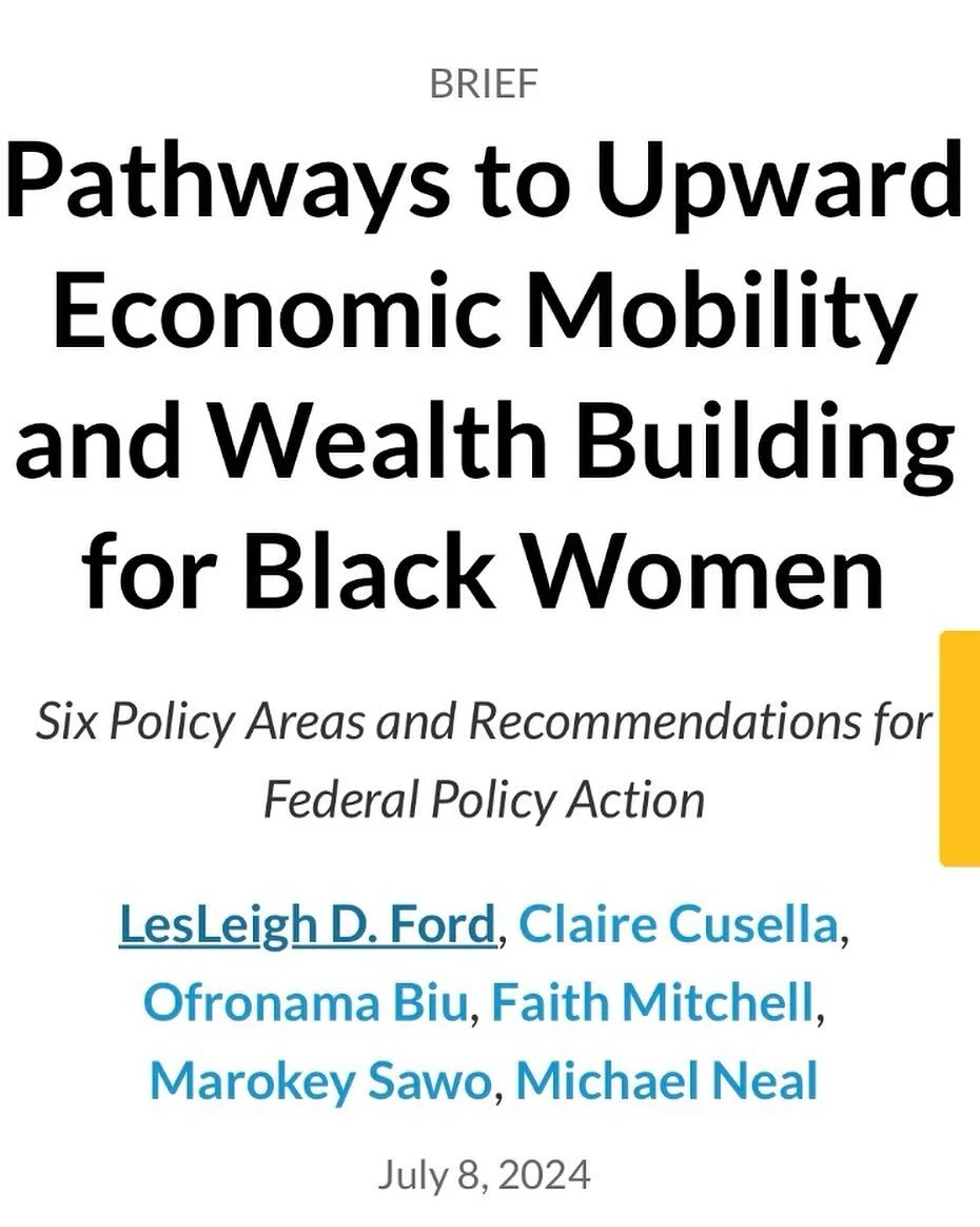 Upward economic progress for Black women is essential. Our new brief outlines 6 policy areas for catalyzing and sustaining it.  Link in comments. #blackwomen #wealthbuilding #justice