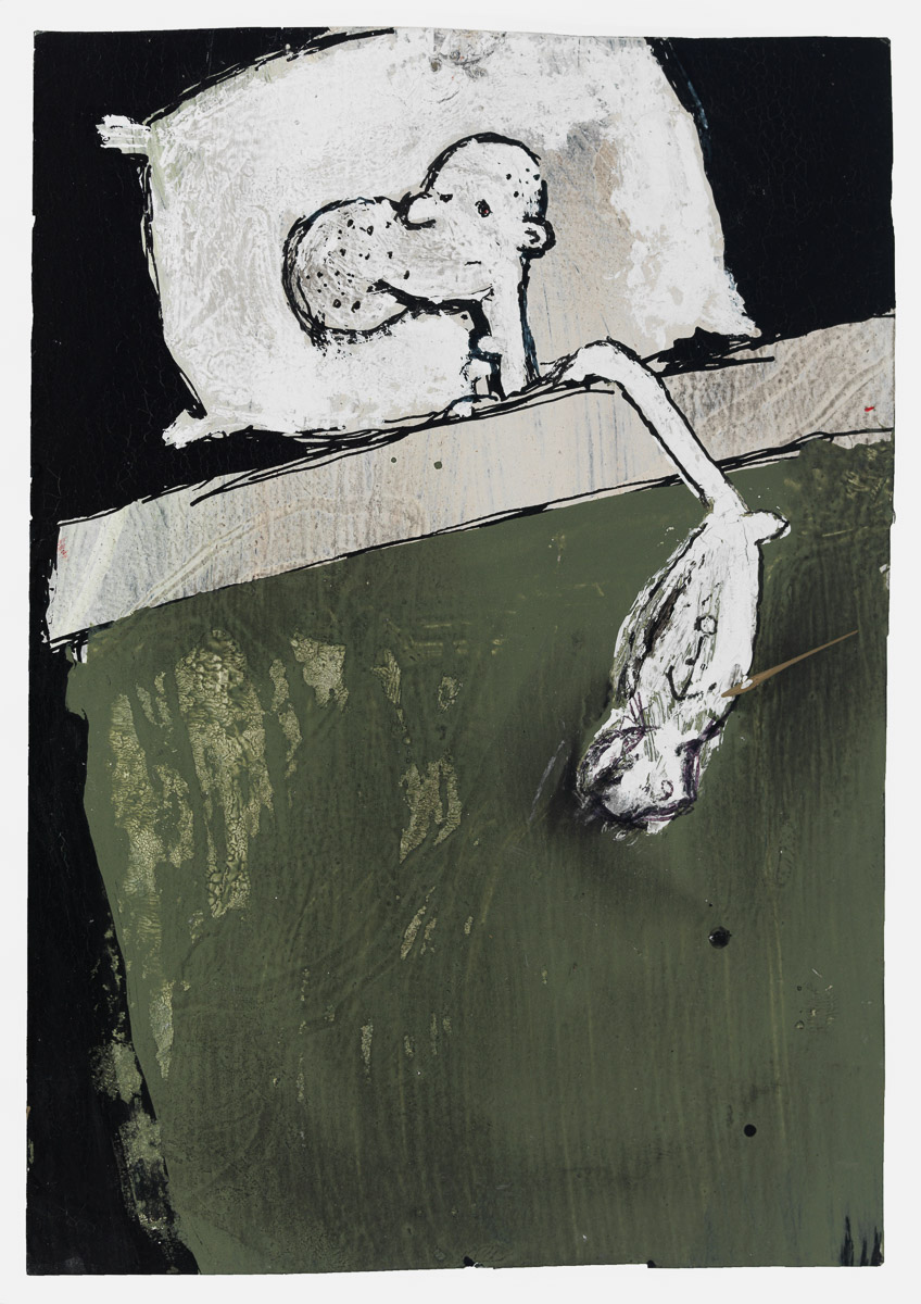 Untitled, 1992 Acrylic and ballpoint pen on paper 6 x 4 1/4 in (15.24 x 10.79 cm) (paper); 8 x 6 in (20.32 x 15.24 cm) (framed) signed and dated on reverse (ak#12569) courtesy Anton Kern Gallery, New York, and Corbett vs. Dempsey, Chicago. © Brian Calvin