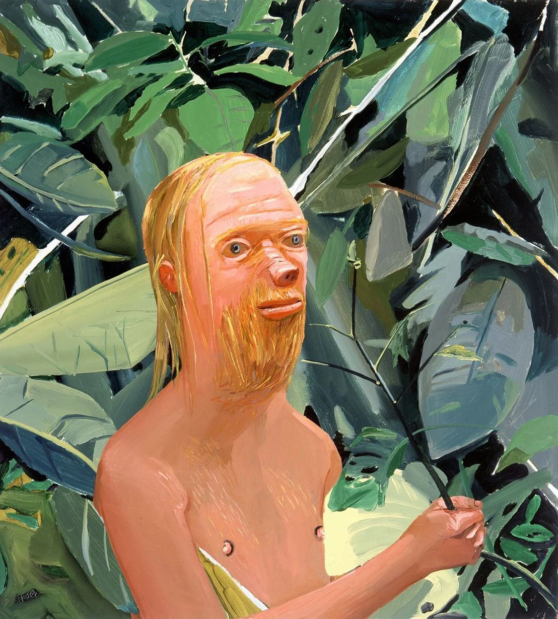 Dana Schutz FRANK AS A PROBOSCIS MONKEY 2002 Oil on canvas 36 x 32 inches 91.4 x 81.3 centimeters Courtesy Petzel Gallery CR# DS.36741