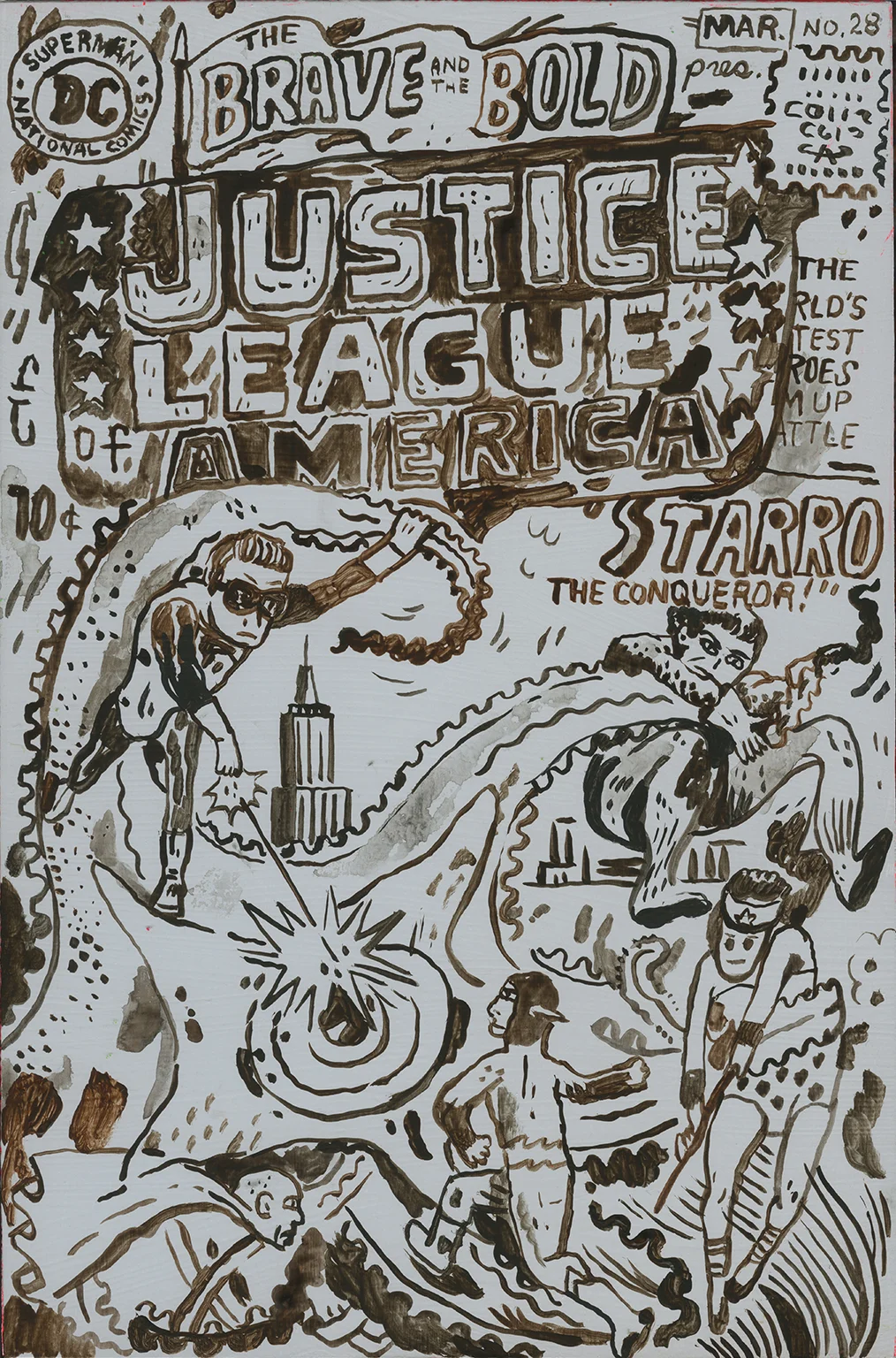 JUSTICE LEAGUE OF AMERICA acrylic and cel vinyl on panel, 6.75x10.25 in.