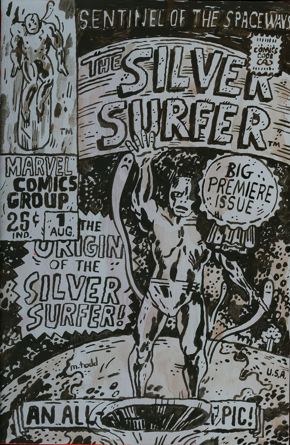 THE SILVER SURFER acrylic and cel vinyl on panel, 6.75x10.25 in.