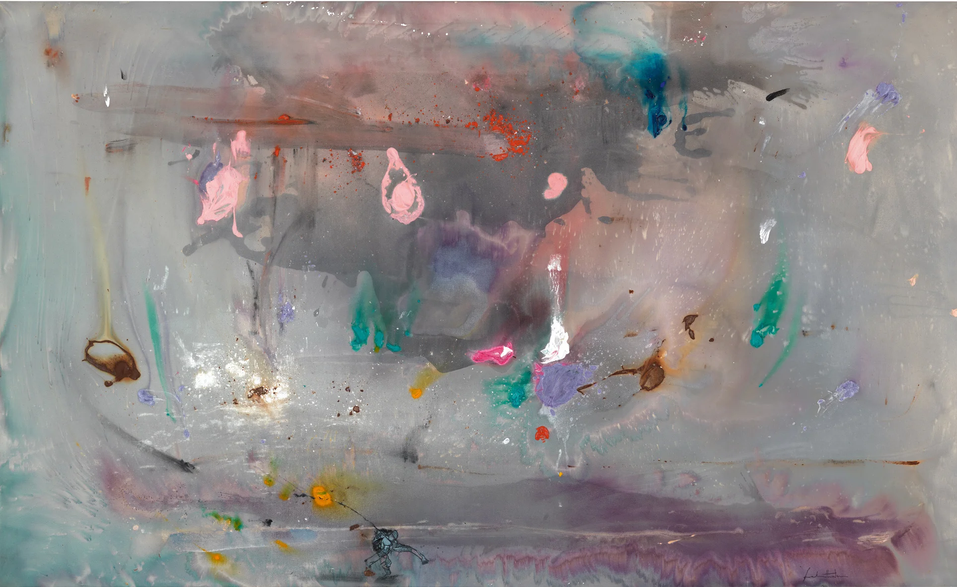 Helen Frankenthaler, Grey Fireworks , 1982, acrylic on canvas, 72 × 118 1/2 inches (182.9 × 301 cm) © 2016 Helen Frankenthaler Foundation, Inc./Artists Rights Society (ARS), New York. Photo by Rob McKeever