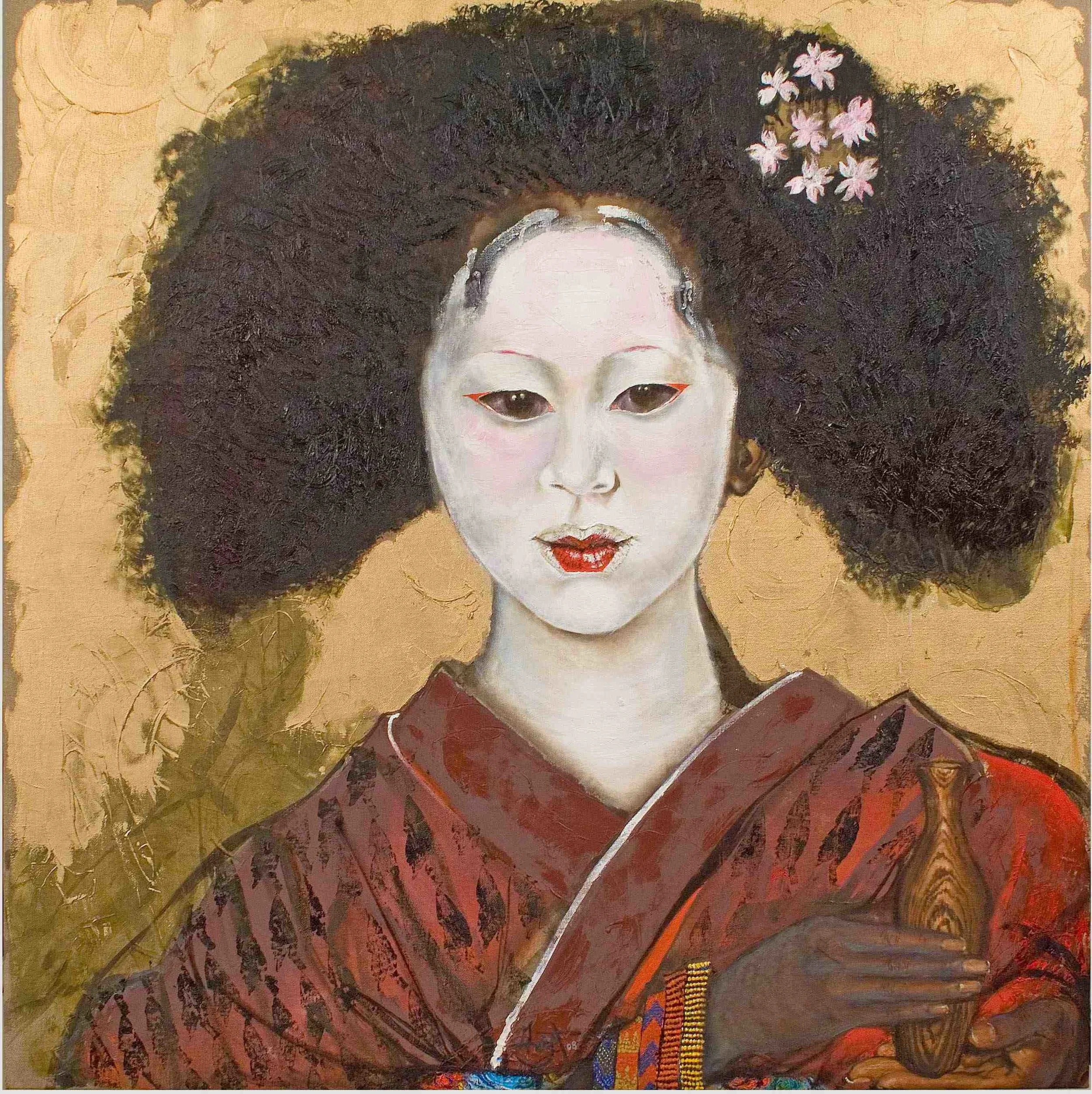 Sake House (2008), ink and oil on linen, 48 x 48", Collection of Dick and Laura Parsons