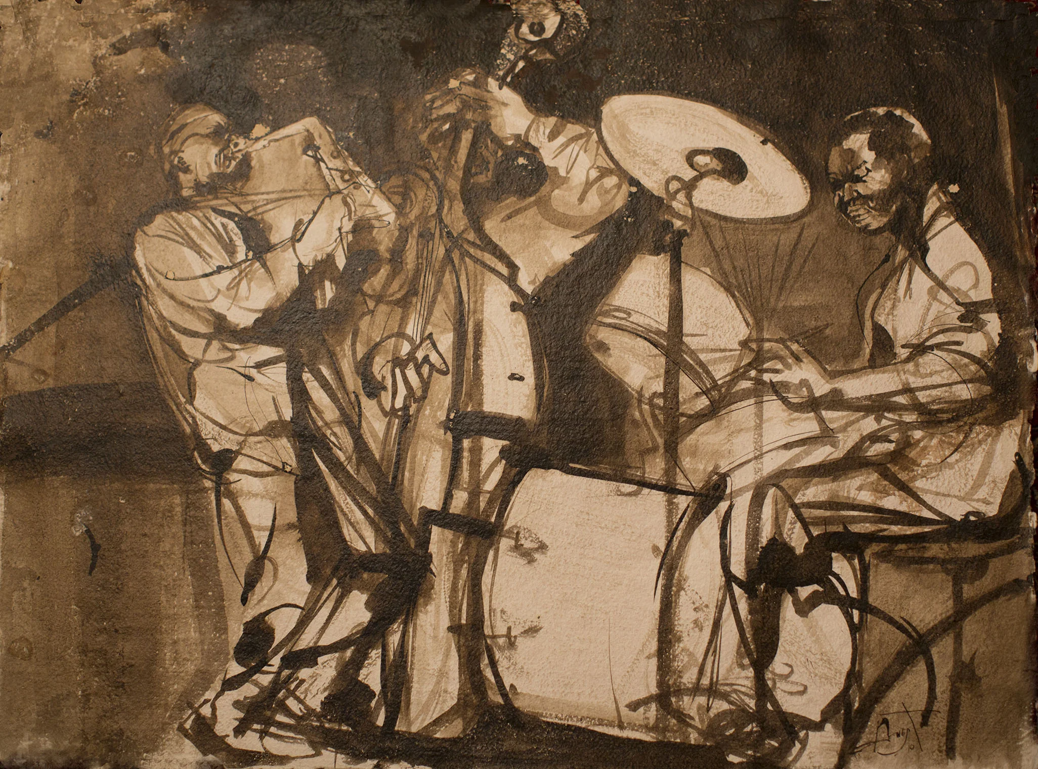Kenny Garrett Band , Tokyo (1997), Cuttlefish ink on Punjab handmade paper, 24 x 18"