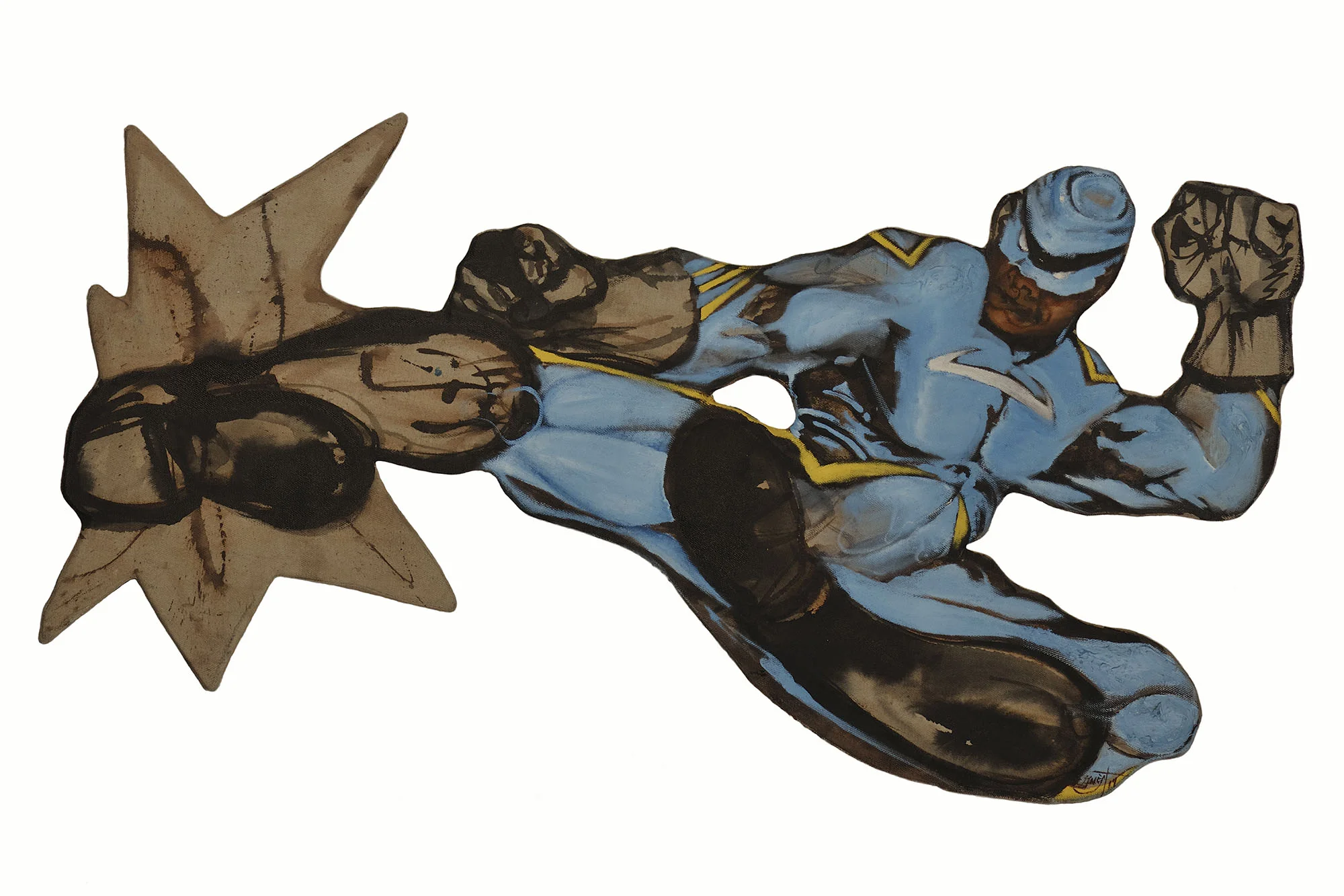 Side Kick (2016) custom stretcher, ink and oil on linen, 48 x 28"
