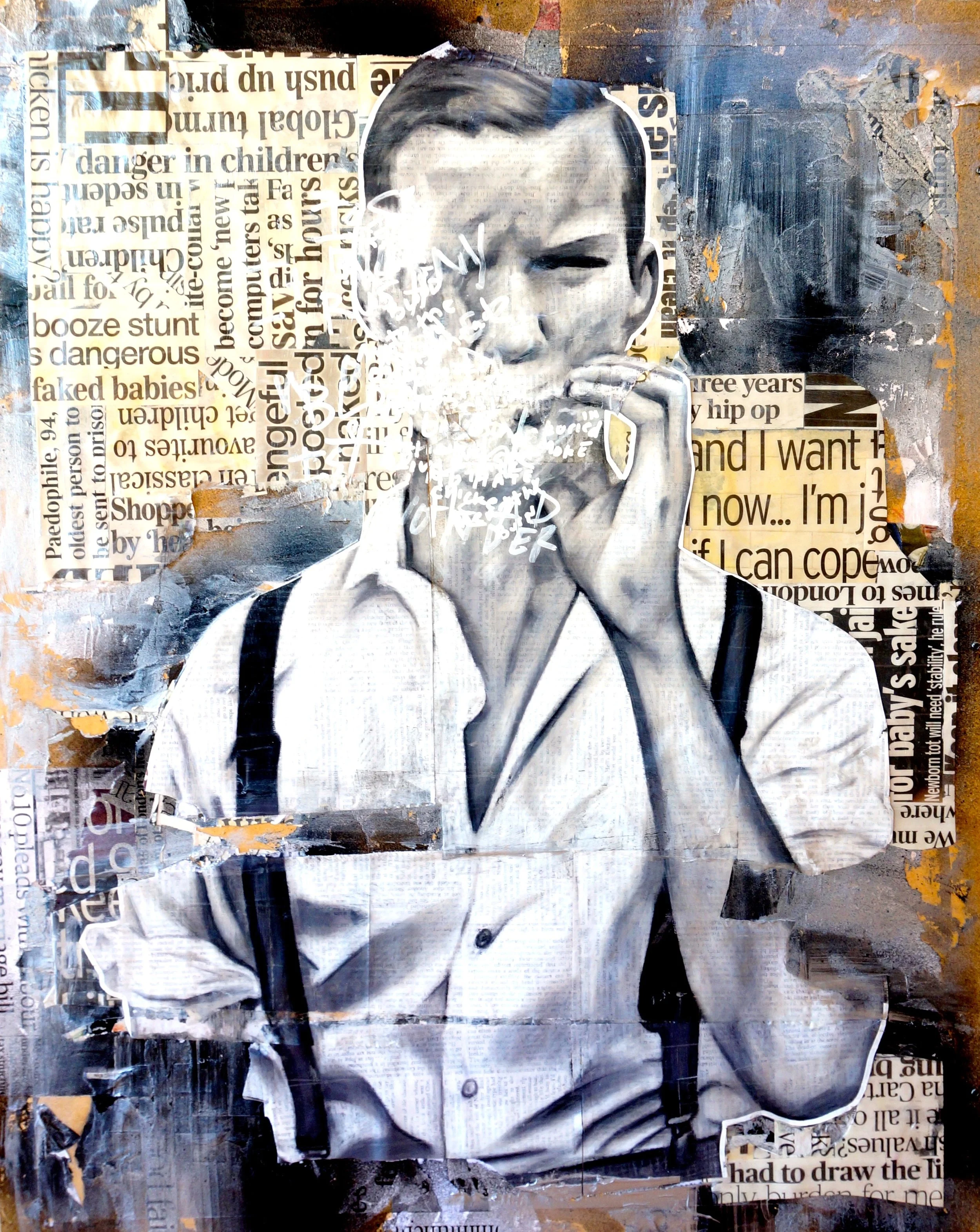Sitting Smoking Watching Reading, 2015, mixed media, 24 x 30".