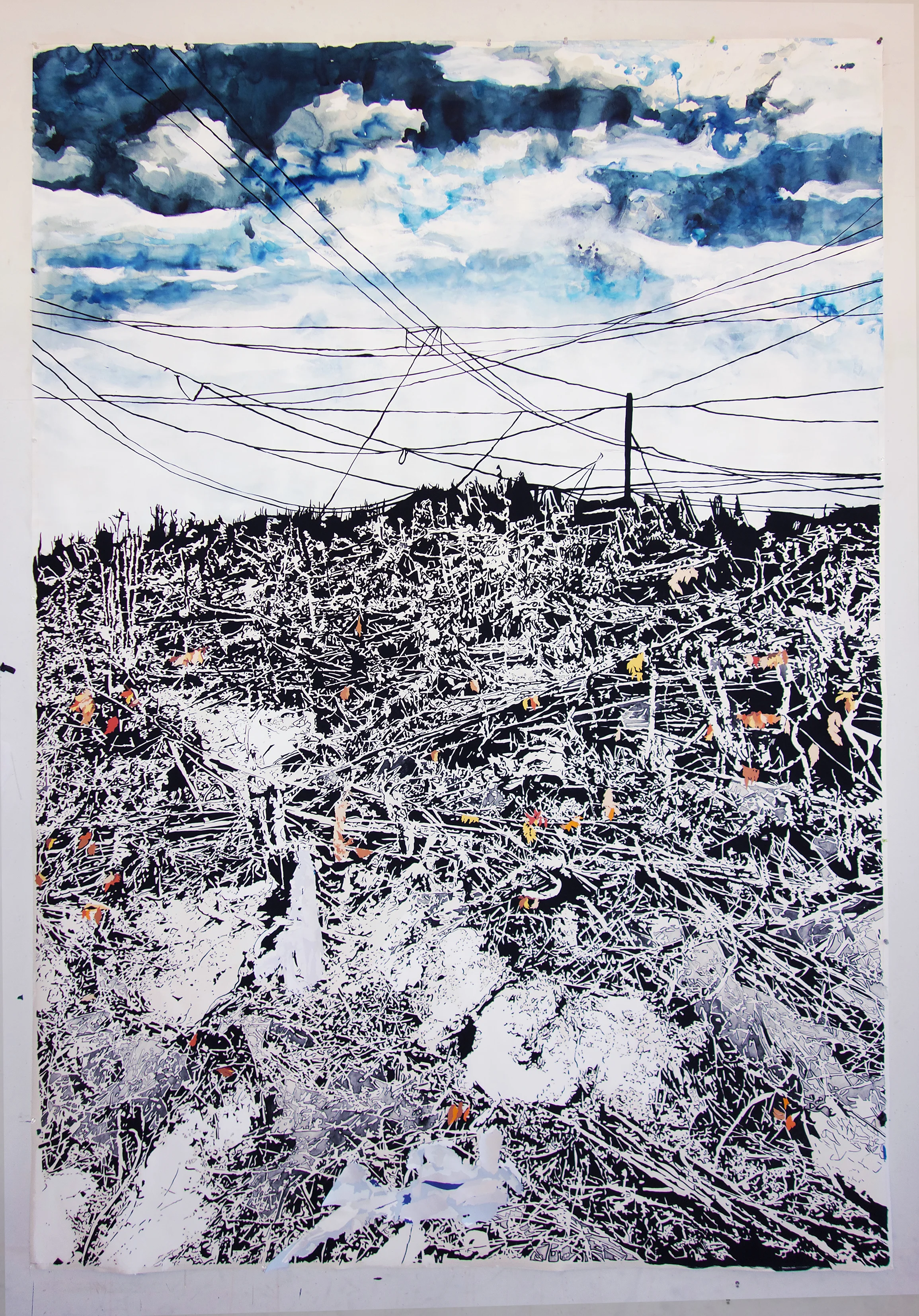 Vague Terrain , 2018, colored paper and gouache on paper, 105 X 72 in.