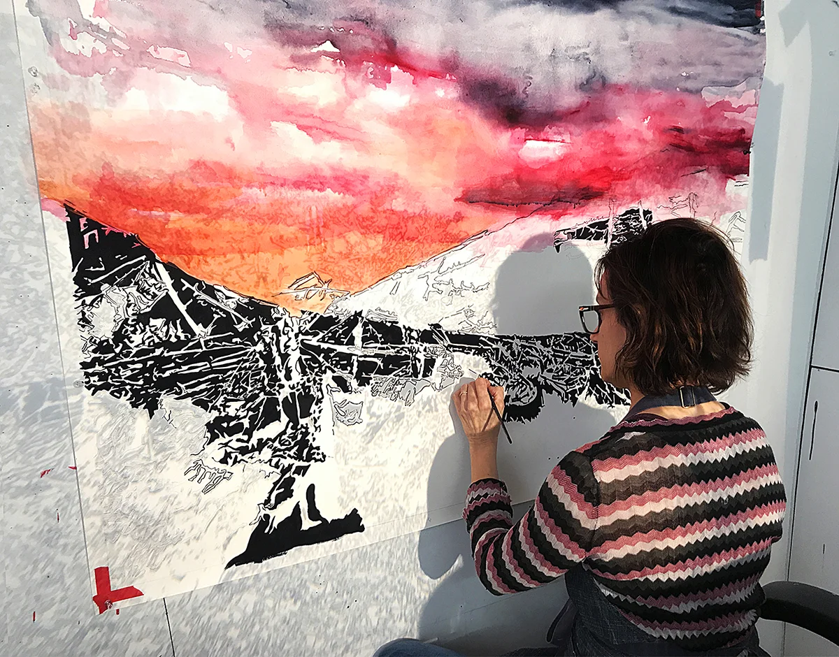 Francesca Gabbiani in studio. Photo courtesy of Olivia Fourgeirol .