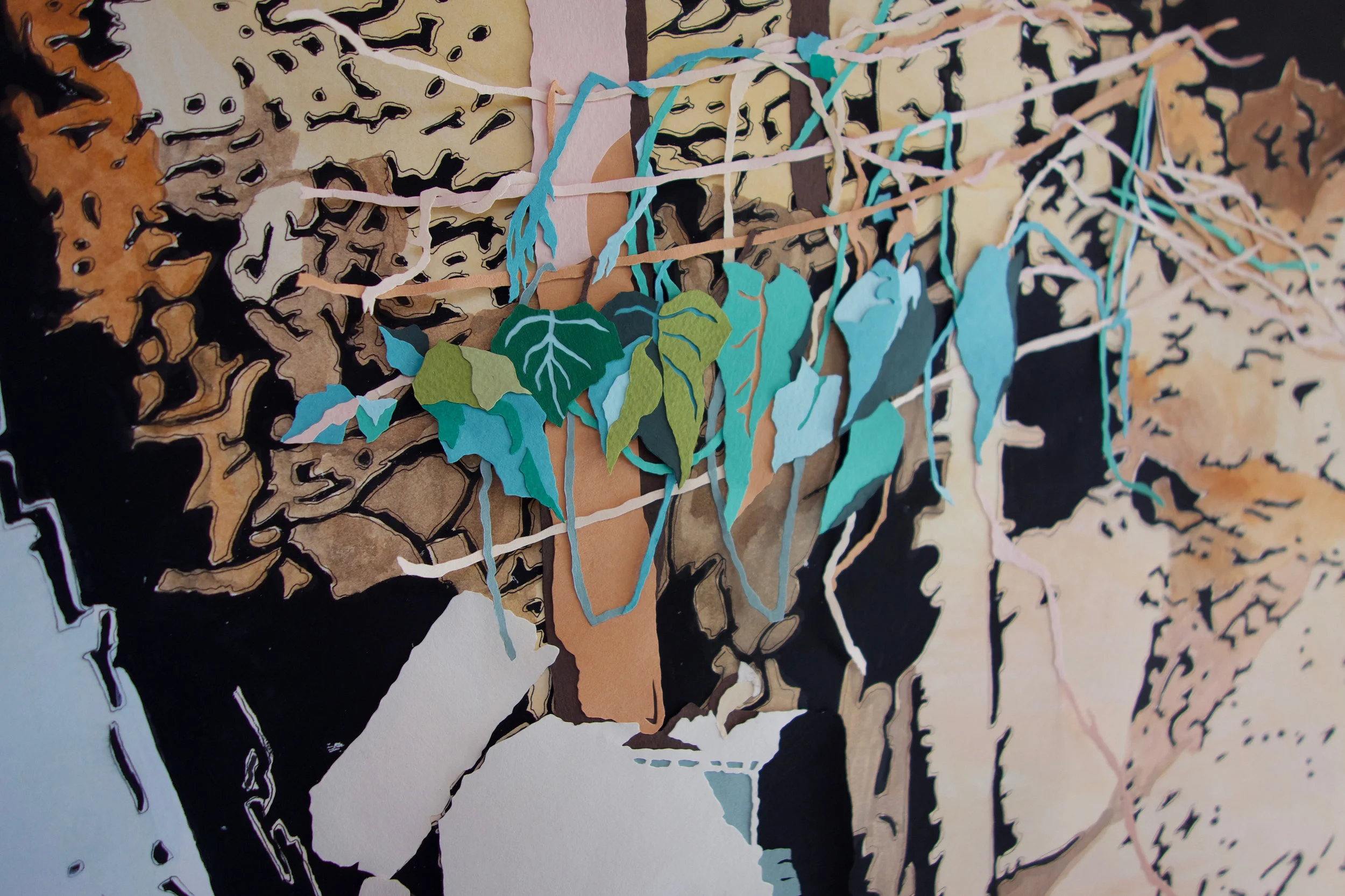 Lookout (detail), 2016, colored paper and gouache on paper, 72 X 105 in.