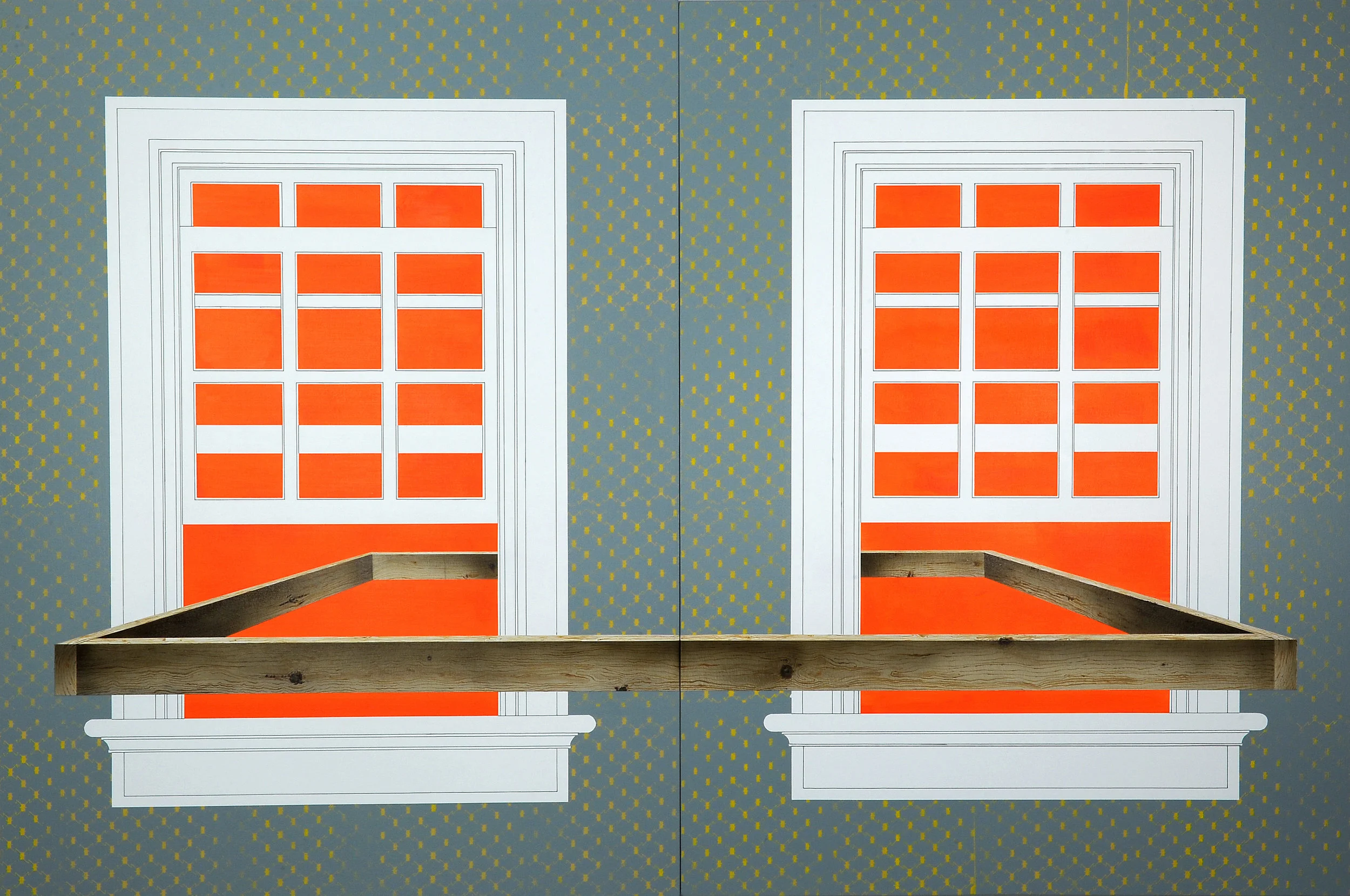 Obstruction (Window No.1) , 2014. Acrylic on canvas over panel (diptych), each panel 64" x 48" / overall dimensions 64" x 96".