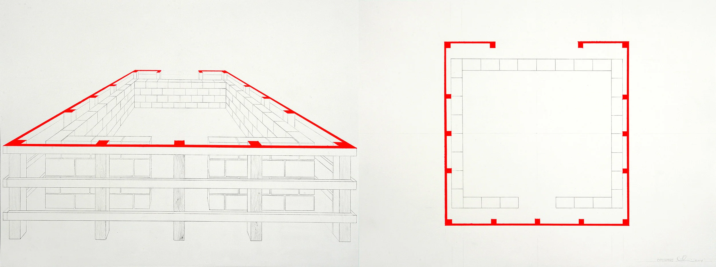 Openings , 2014. Gouache and pencil on watercolor paper (diptych), each paper 18 1/8" x 24" .