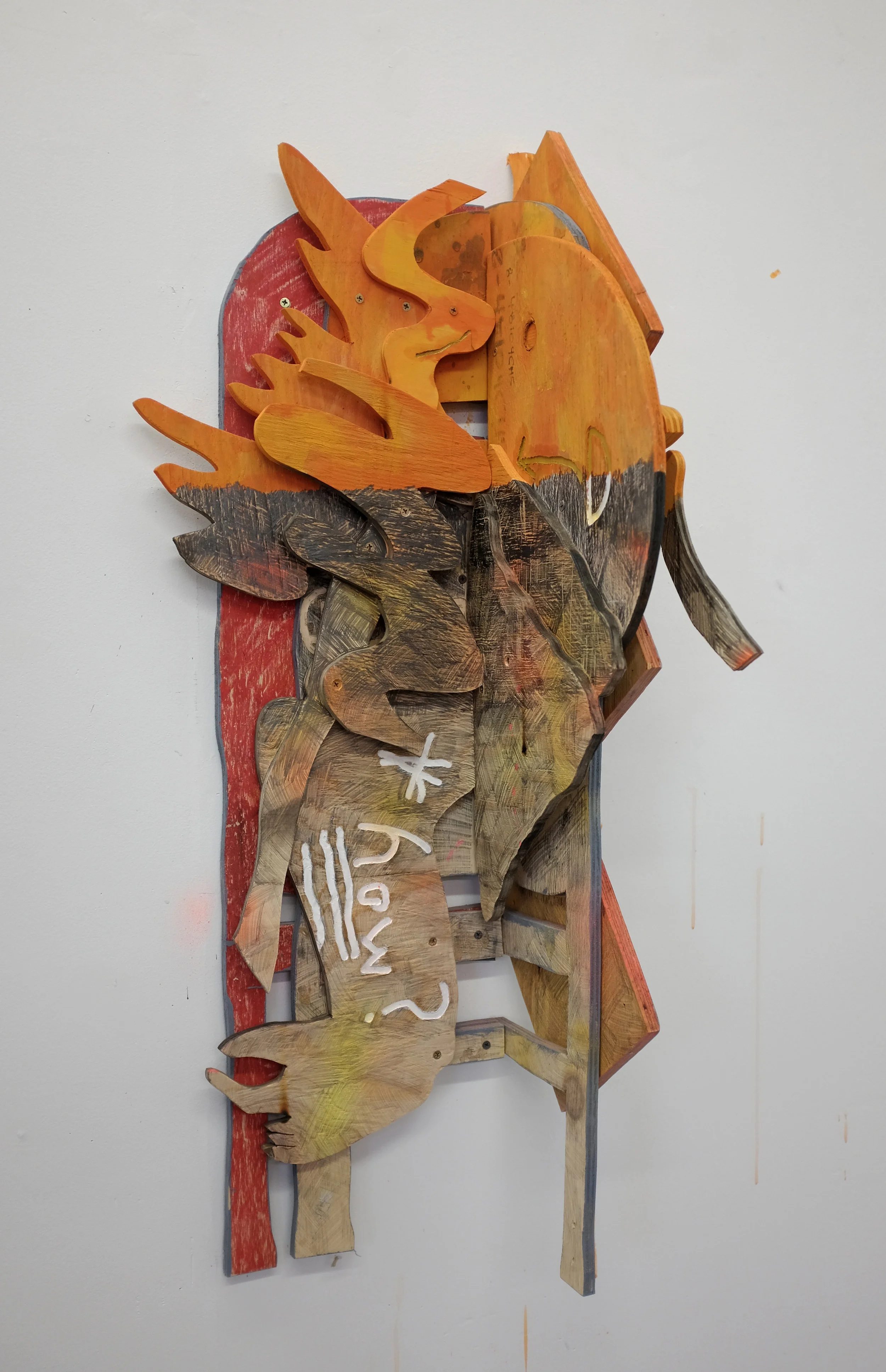 Katy Cowan Now/How? , 2017 Watercolor, graphite, spray paint, oil, latex, pastel 104.1 x 35.6 x 27.9 cm 41 x 14 x 11 in Photo: © Katy Cowan Courtesy of Philip Martin Gallery