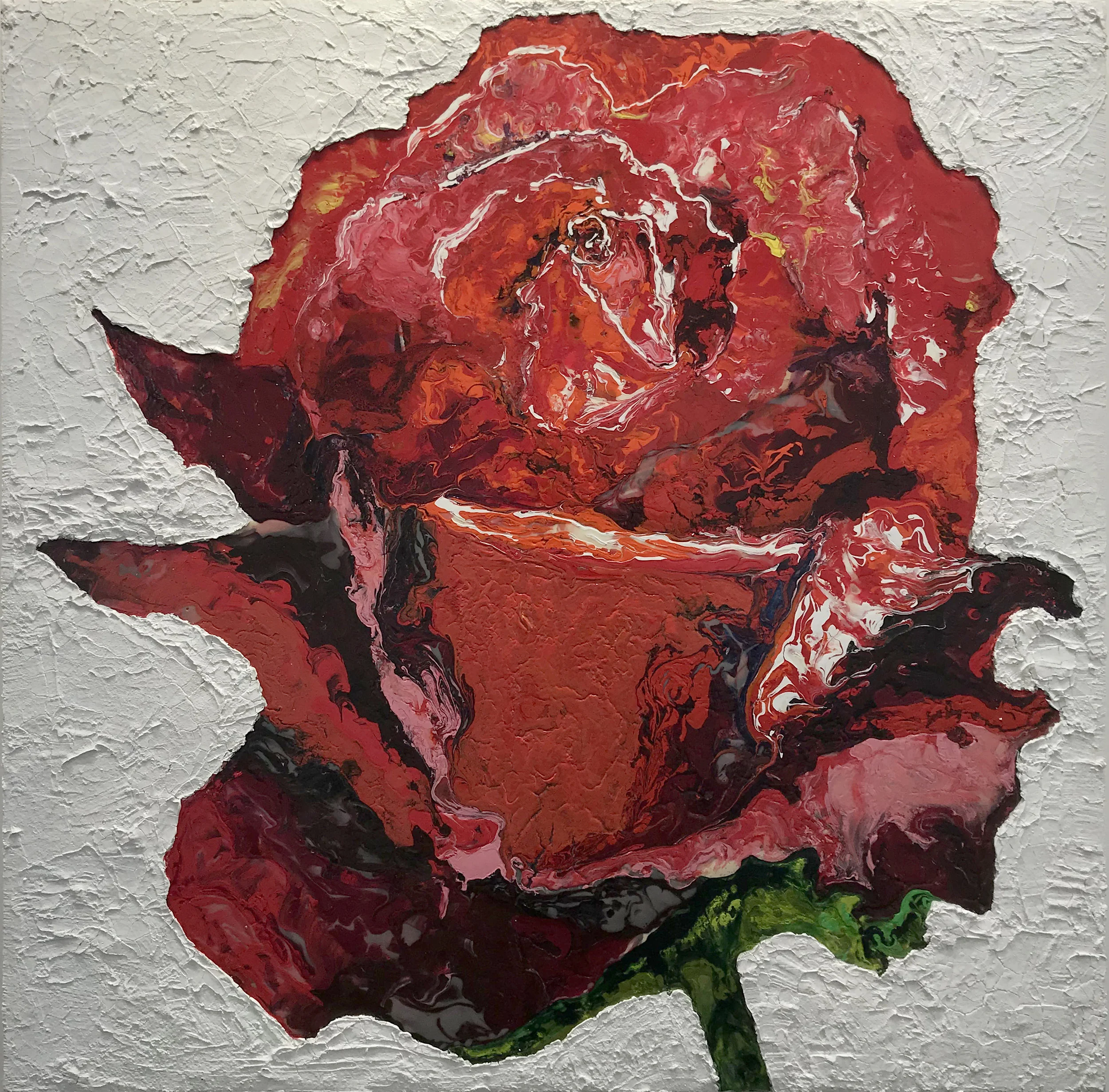 Haleh Mashian Red Rose , 2018 Mixed Media on Wood 60 x 60 in