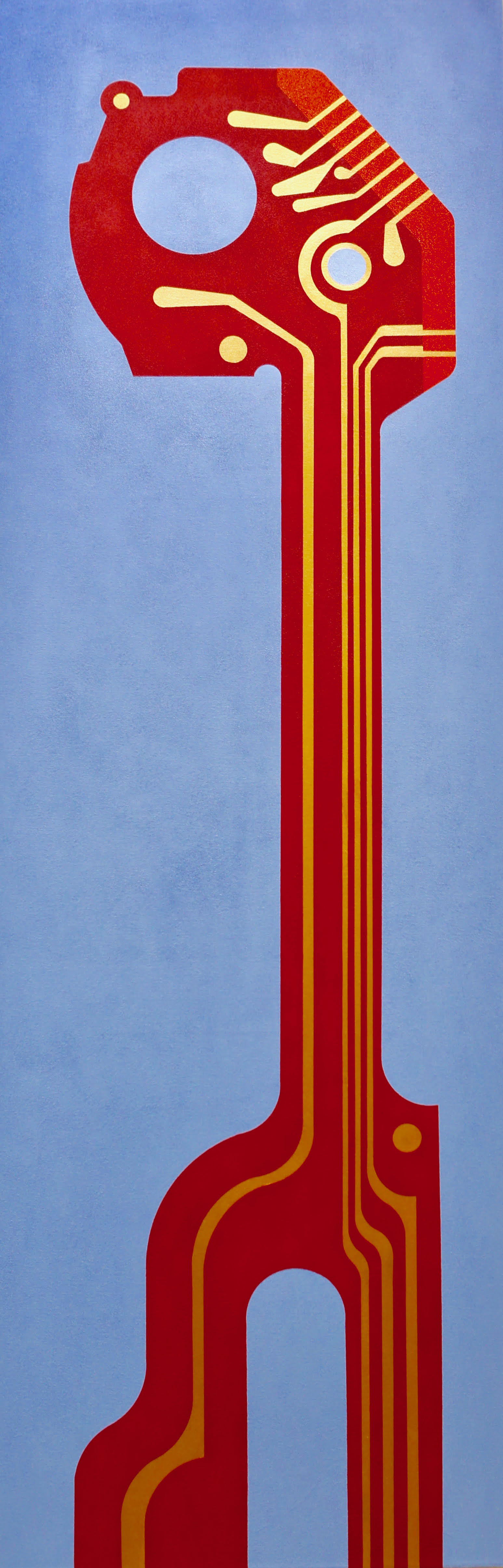 Rouzanna Berberian How Flexible Are Your Circuits? Acrylic Gold & Oil on Canvas, 24 x 72 in 2018