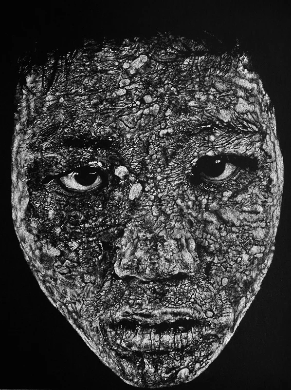 “You should try and fix it."-Father, 2011, white charcoal on black paper, 22"x30”