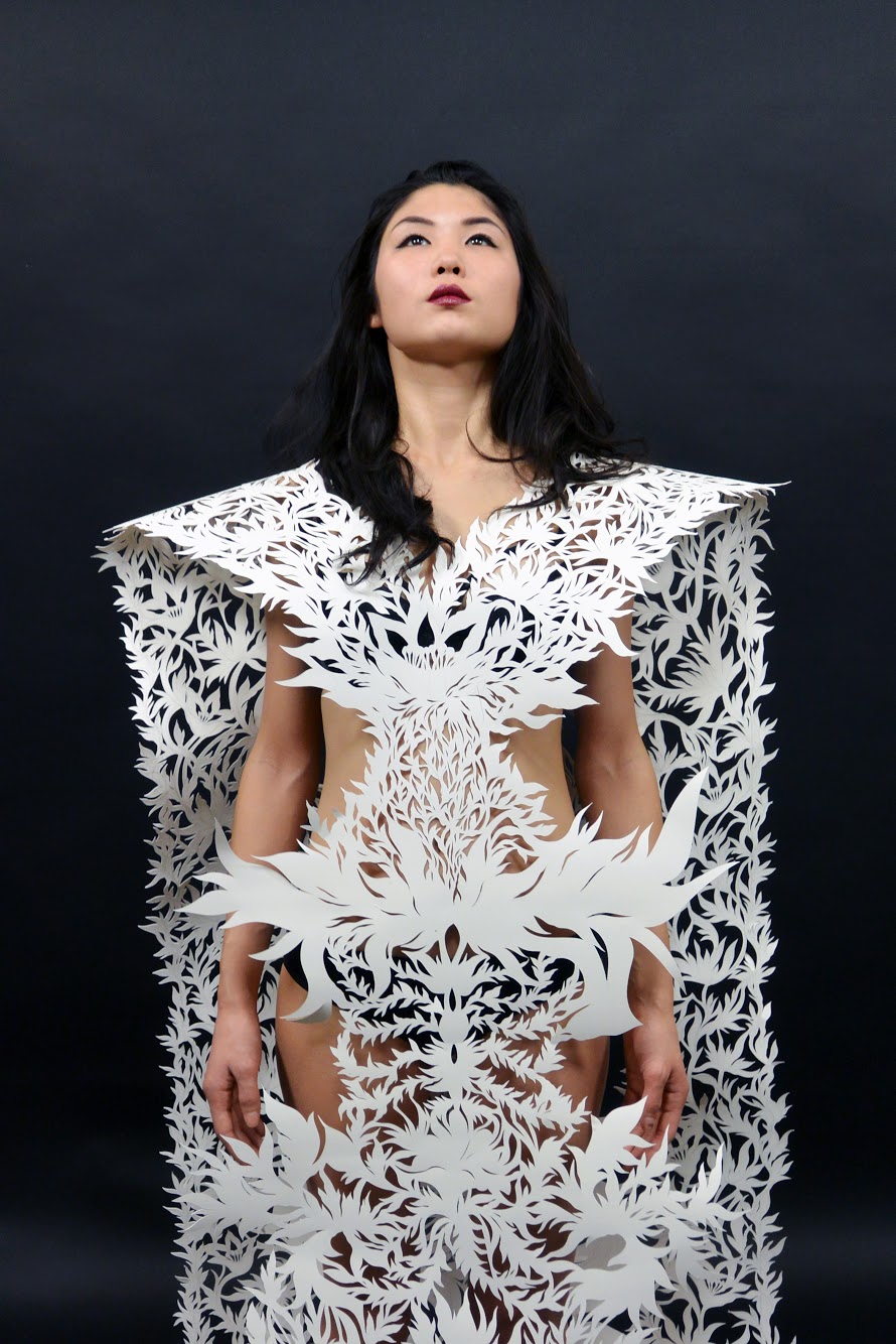 Donrose, 2016, one of five hand-cut paper garments for the MIC/A Benefit Fashion Show, 40"x96"