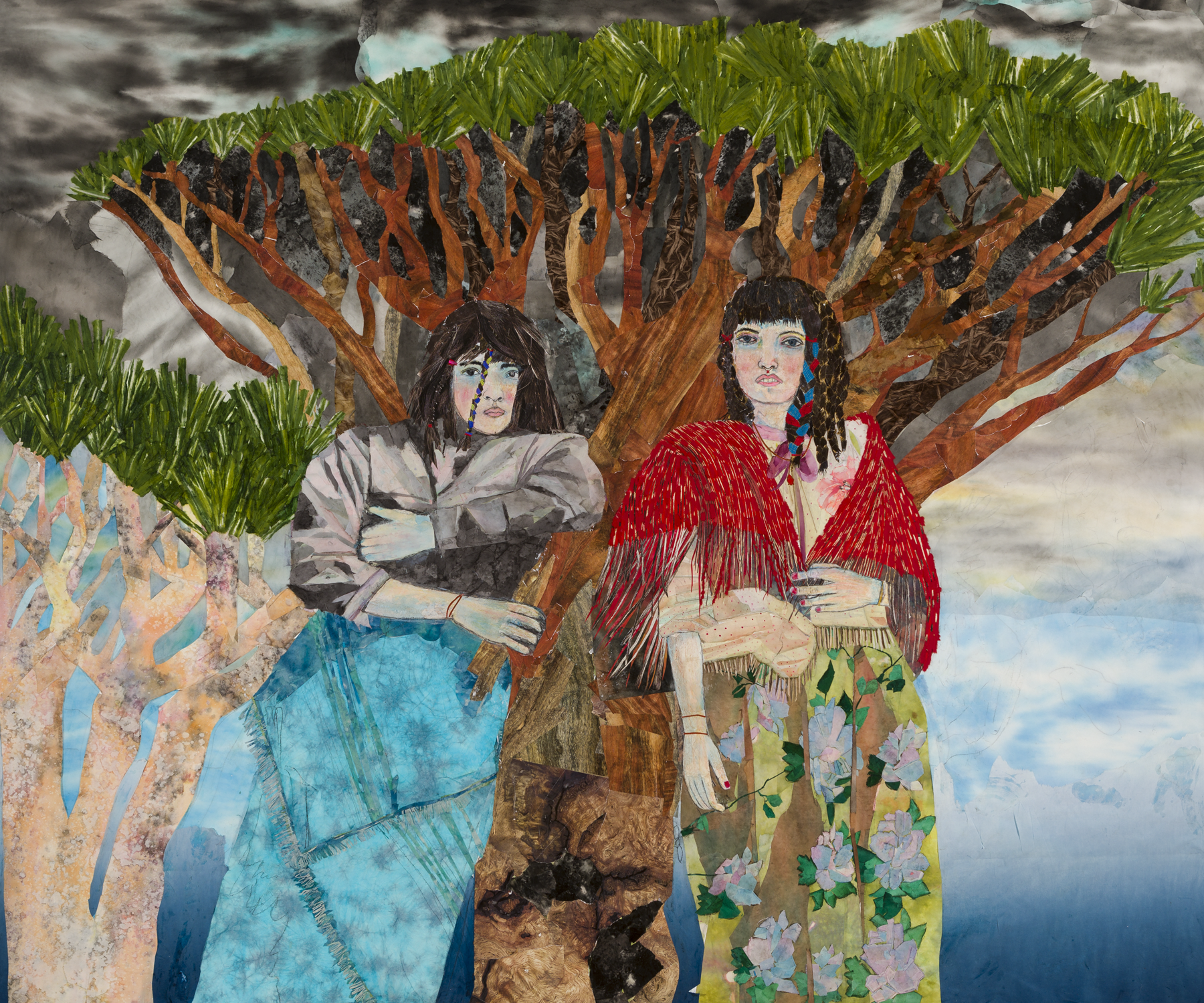María Berrío, A Cloud’s Roots , 2018, collage with Japanese papers and watercolor paint, 80 x 96 inches. Courtesy the artist and Kohn Gallery.